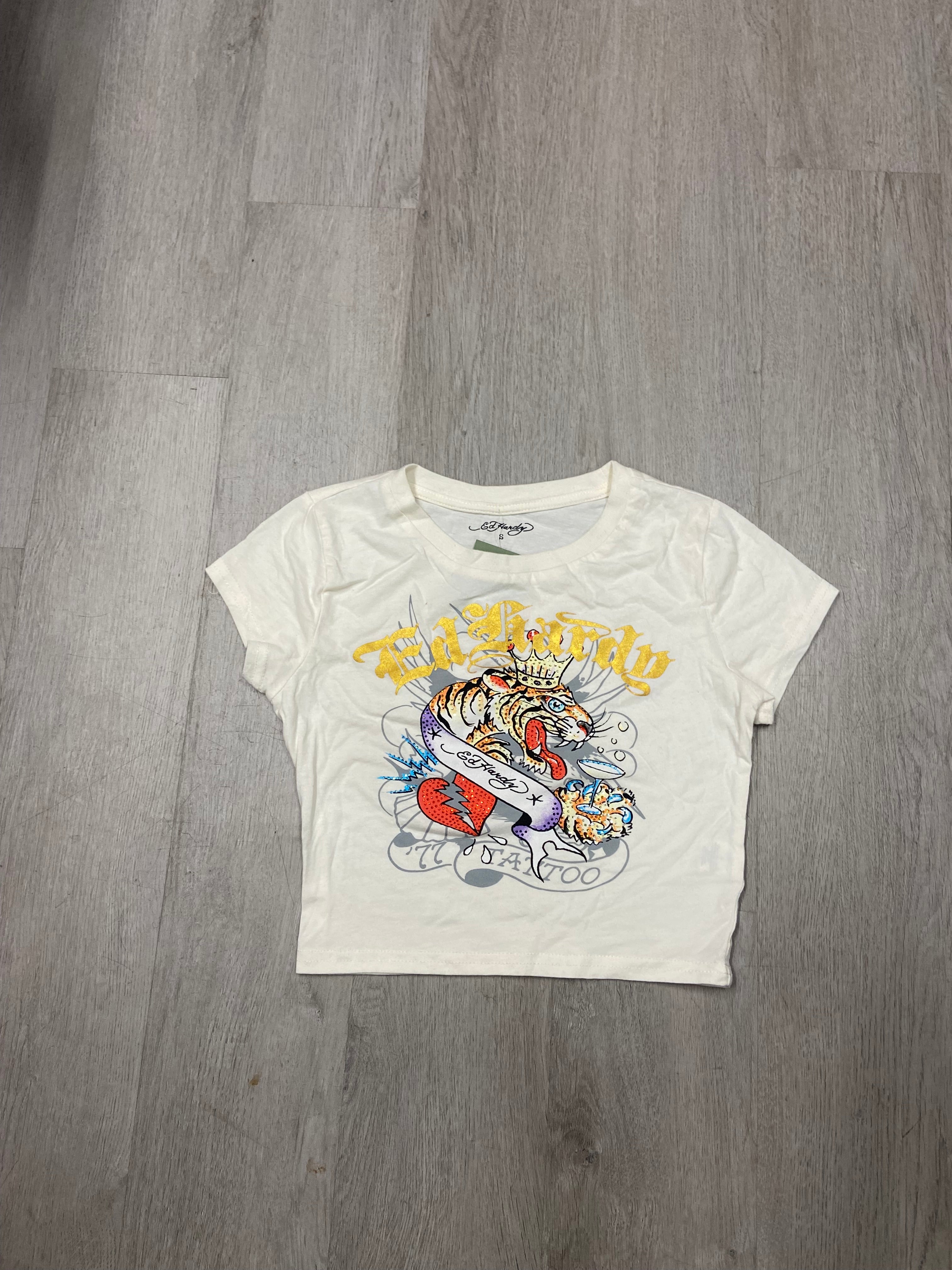 Women’s Ed Hardy Rhinestone Tiger Cropped Baby Tee