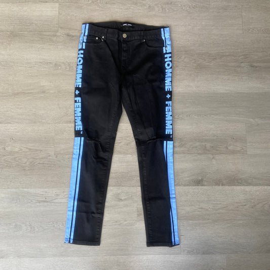 Homme + Femme Black Jeans Blue Stripe