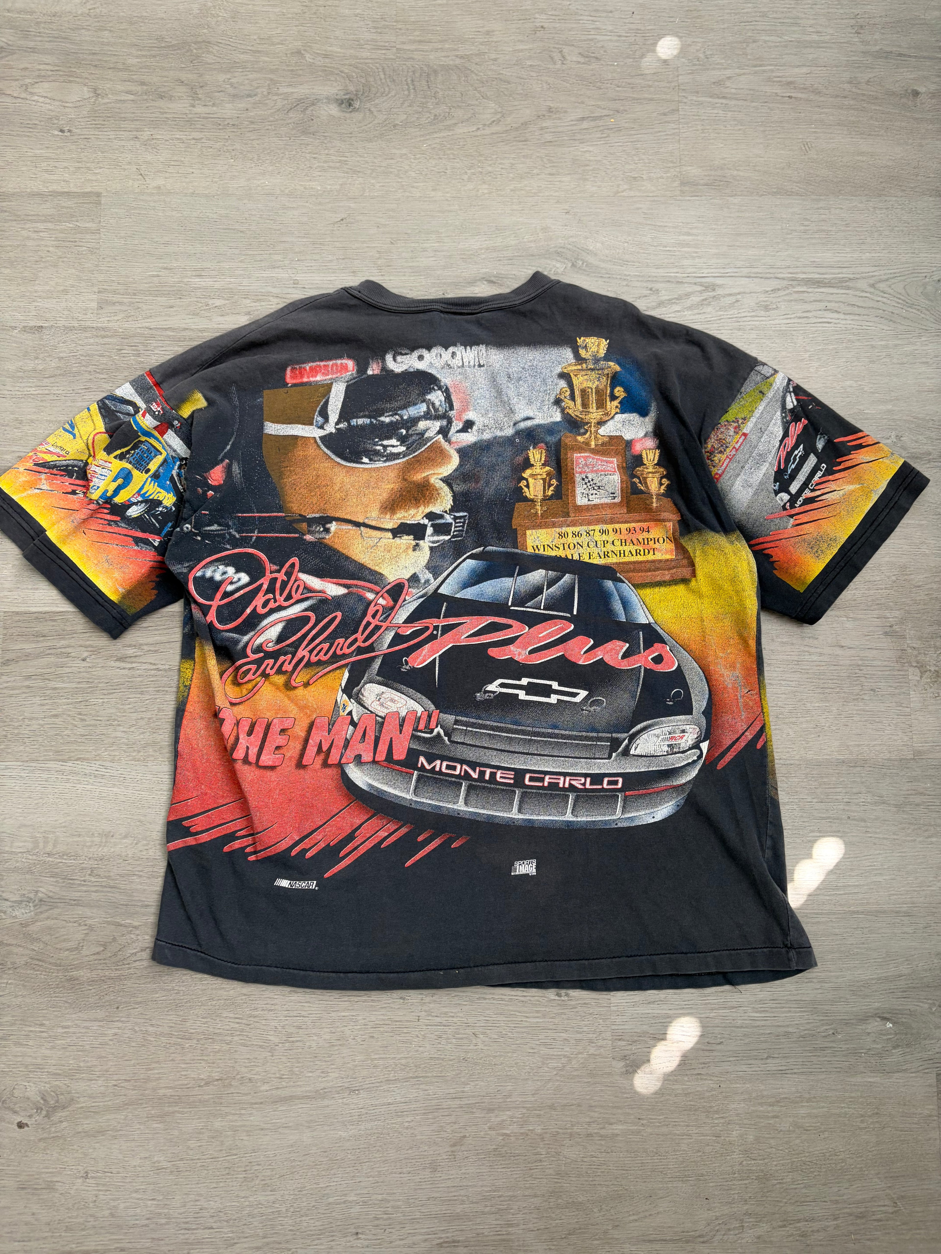 Vintage 90s Dale Earnhardt Evolution of the Man NASCAR All-Over Print Tee