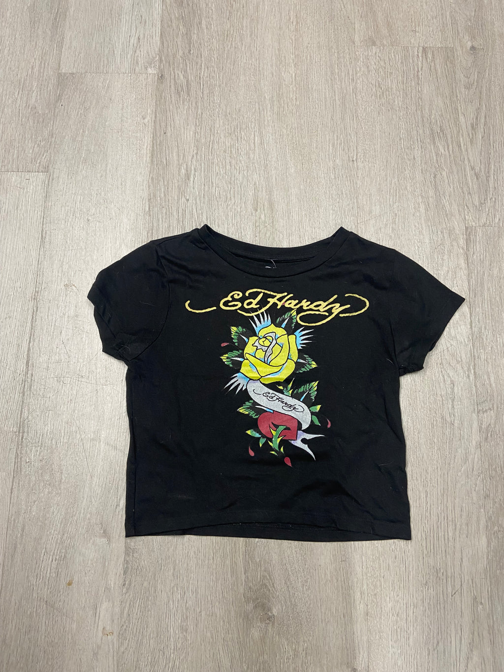 Women’s Ed Hardy Black Rose Cropped Baby Tee