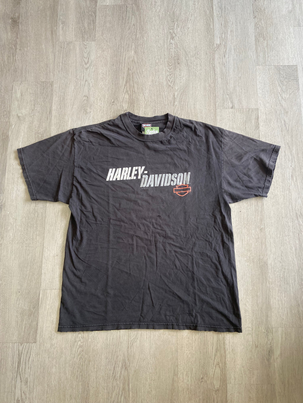 Vintage Black Faded & Distressed Harley Davidson Lake Shore Tee