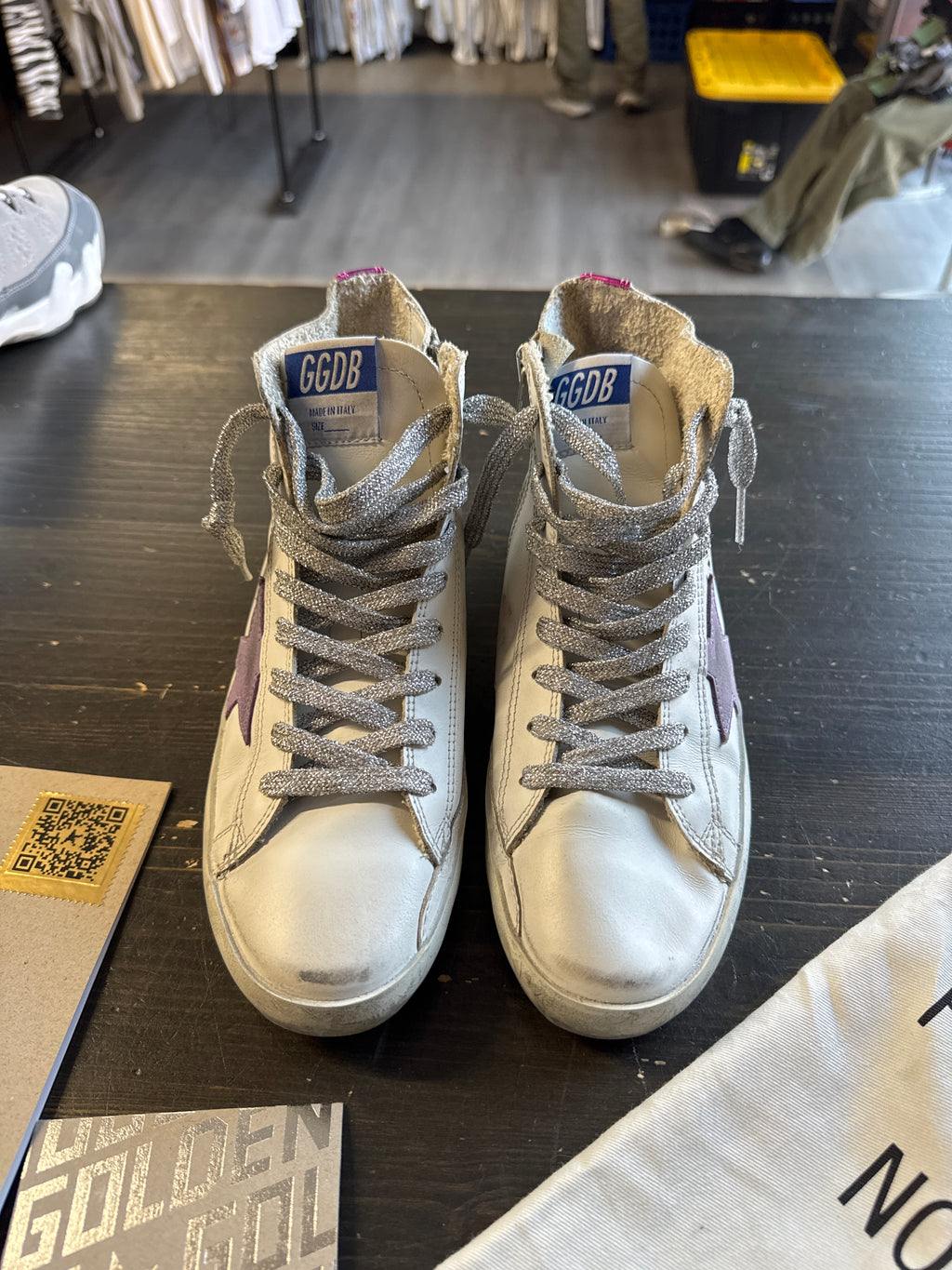 Pre-owned Golden Goose Francy High Top White Lavander Fuxia