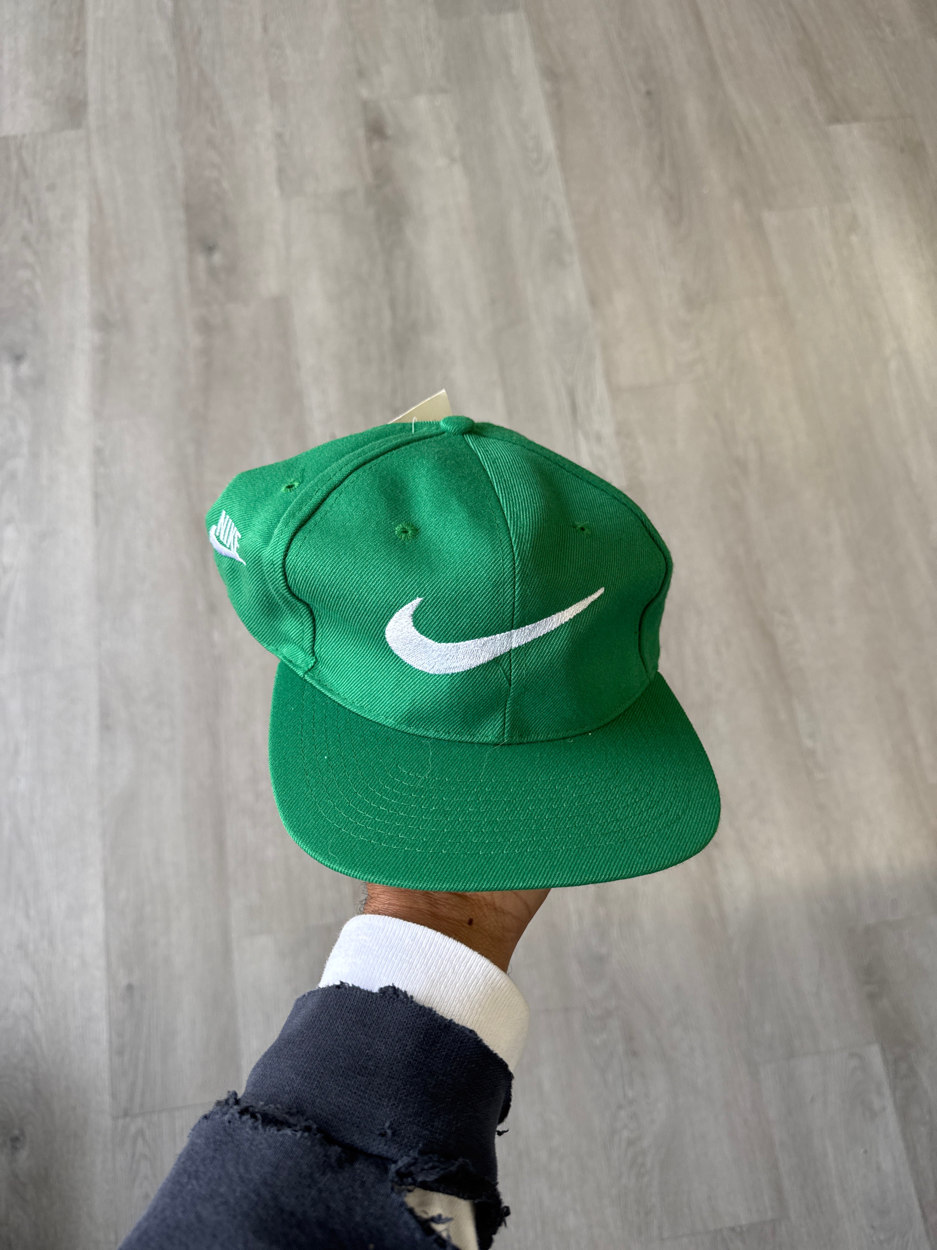 Vintage 90s Nike Logo Teal Elastic Fitted Hat