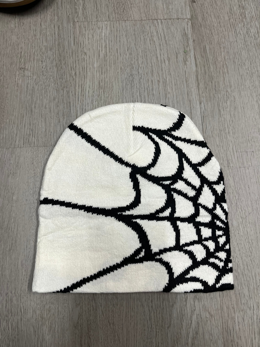 White w/ Black Y2K Style Spider Web Beanie
