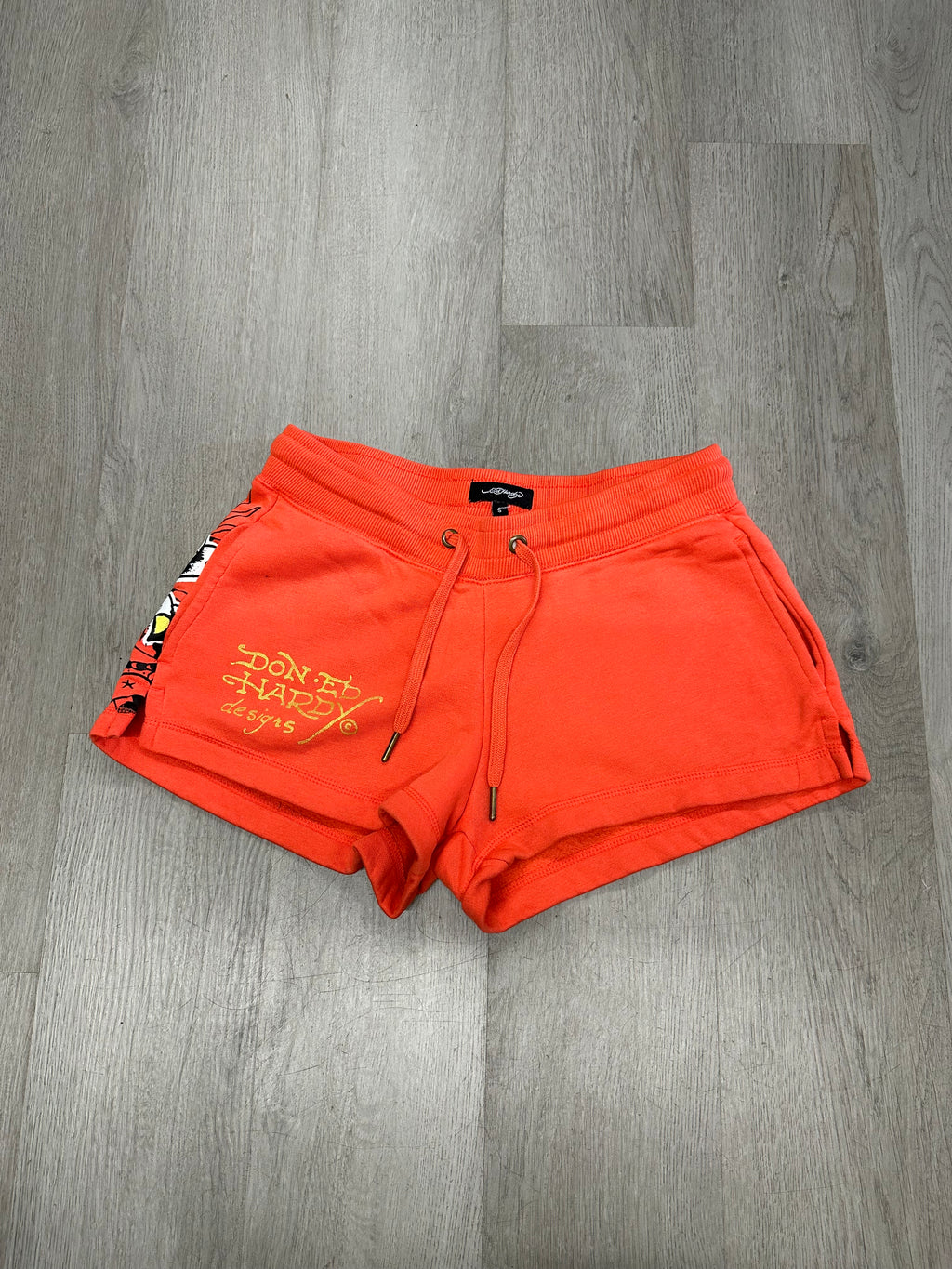Women’s Ed Hardy Orange Broken Hearts Sweat Shorts