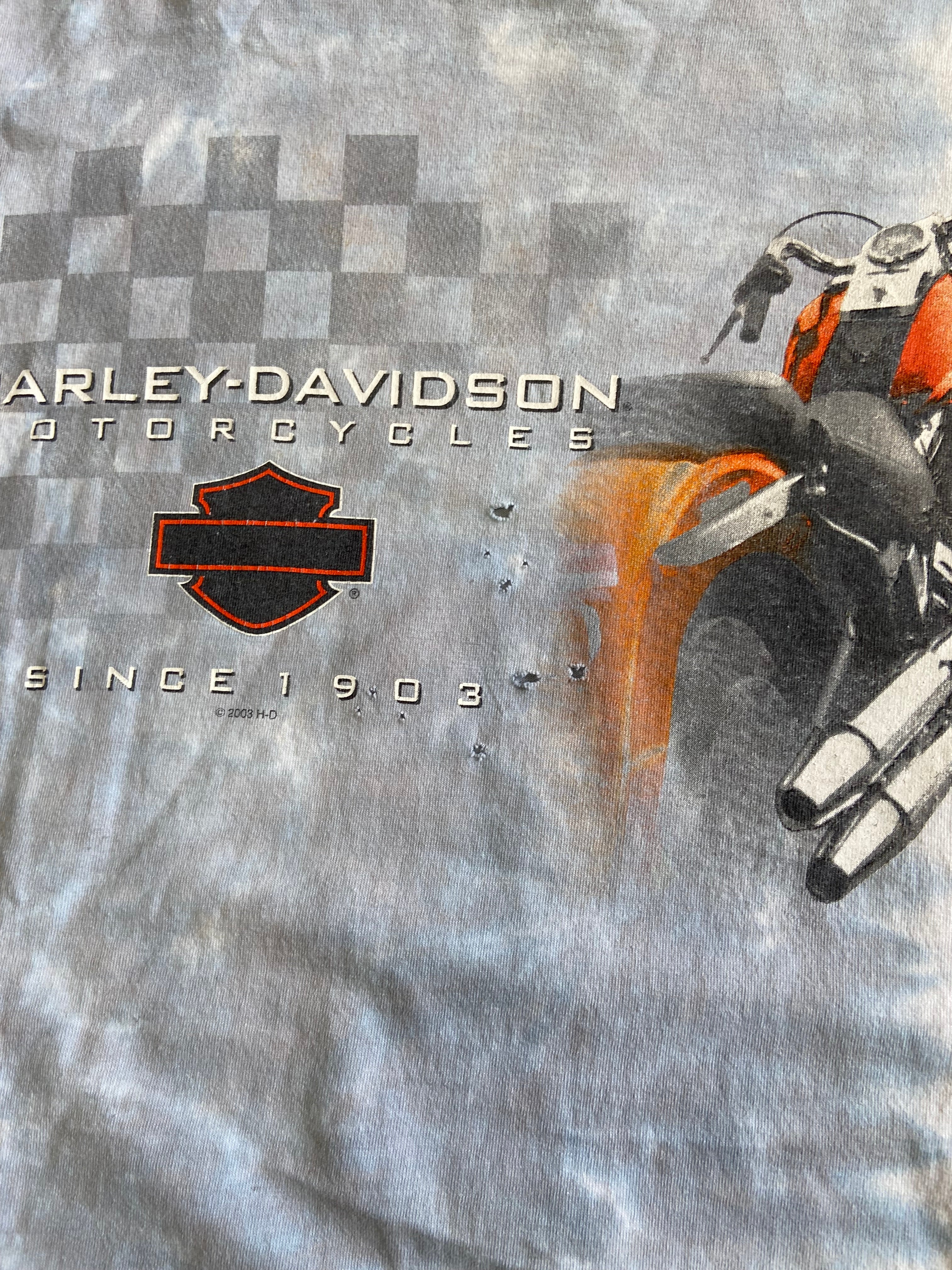 2003 Distressed Harley Davidson Orange Tie-Dye Tee