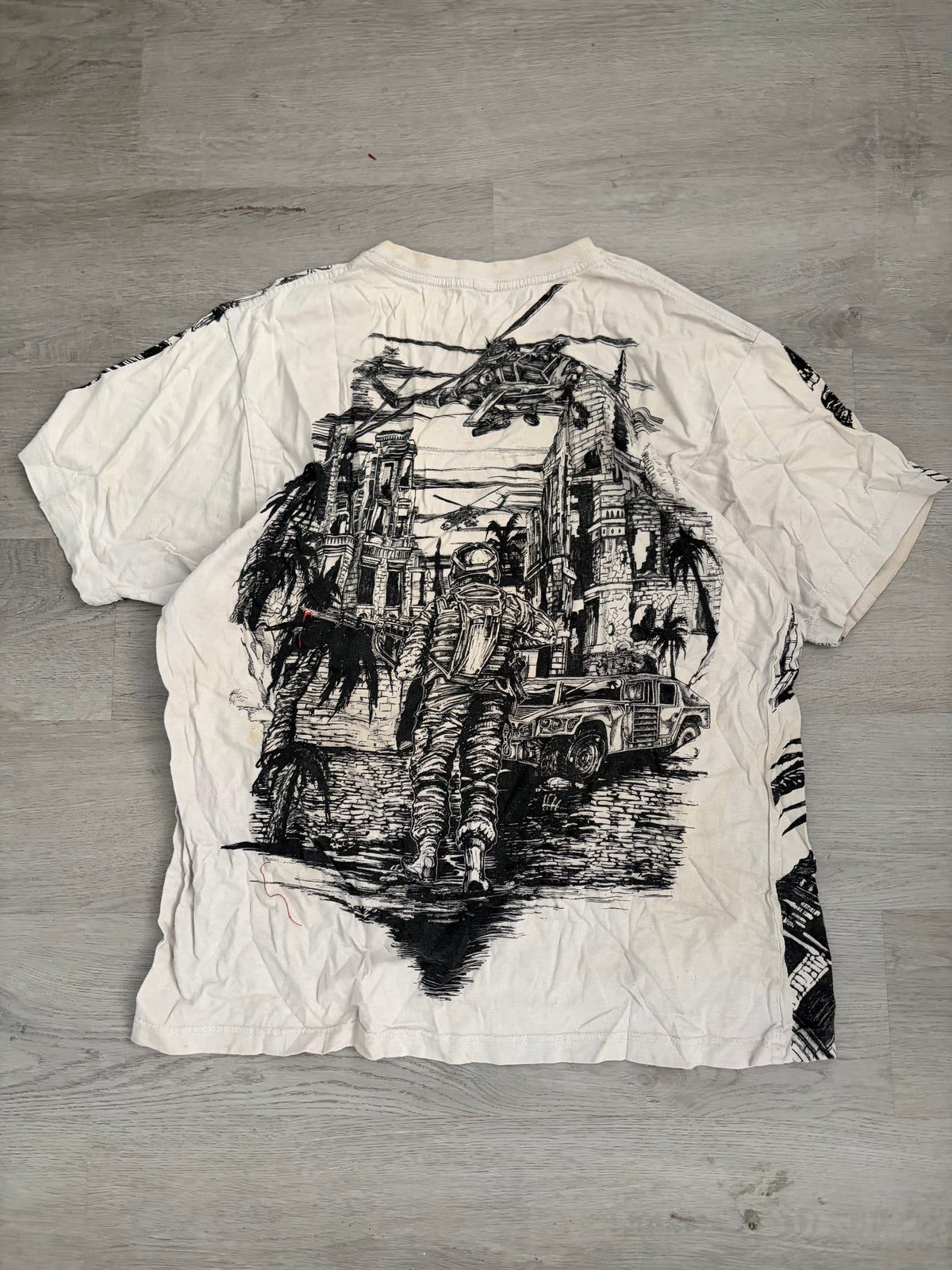 Black & White Military Soldier All Over Print Graphic Tee