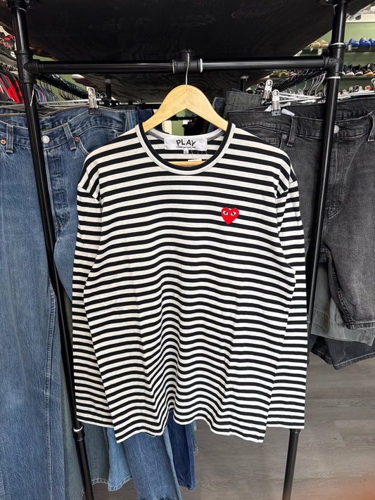 Comme Des Garçon Play Black Strip Long Sleeve Tee