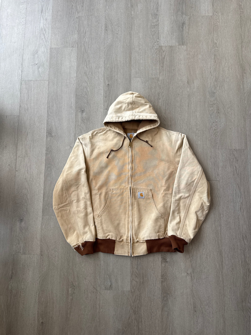 Vintage 90s Carhartt Sun Faded Light Tan Hooded Work Jacket