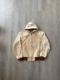 Vintage 90s Carhartt Sun Faded Light Tan Hooded Work Jacket