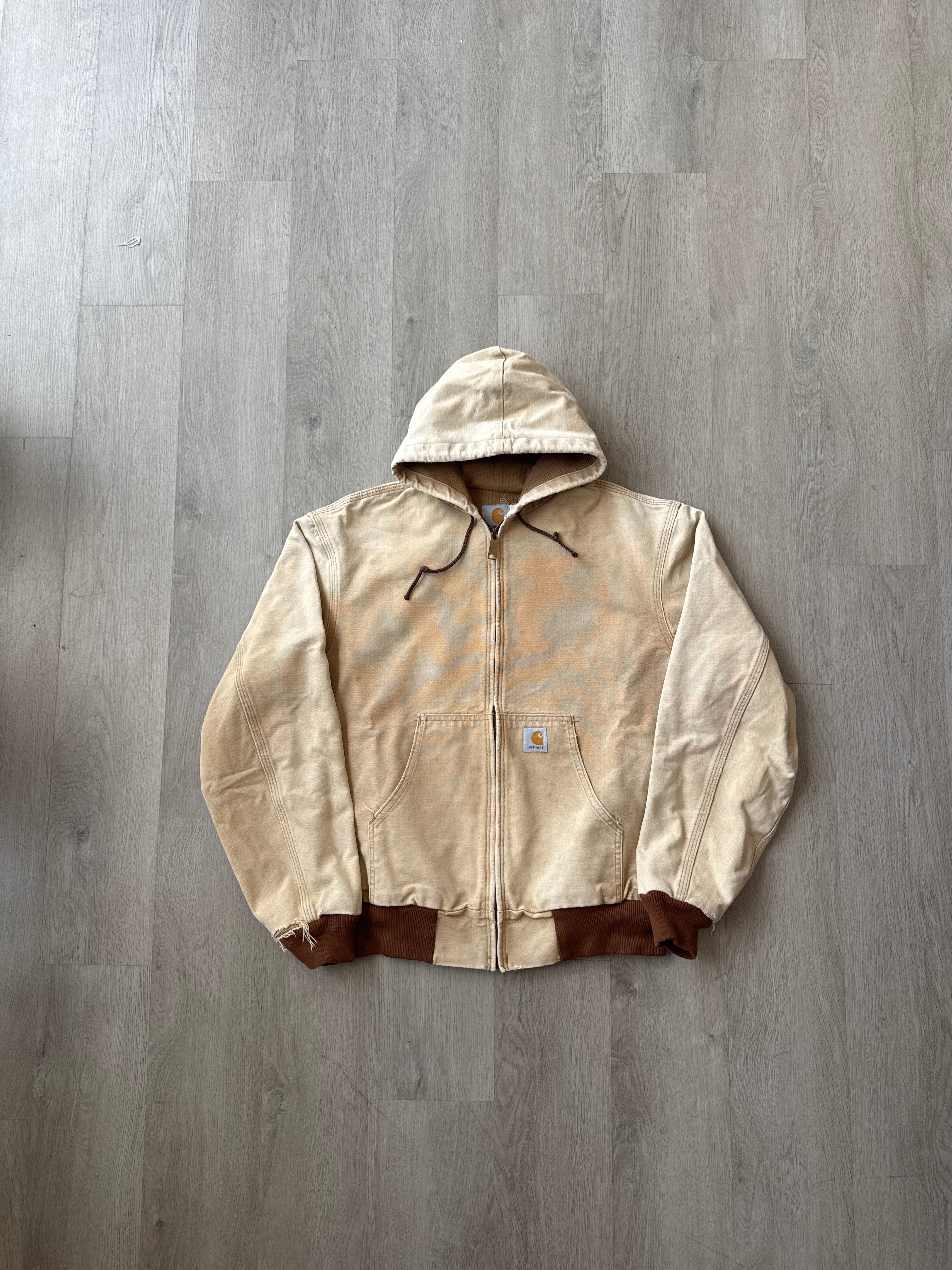 Vintage 90s Carhartt Sun Faded Light Tan Hooded Work Jacket