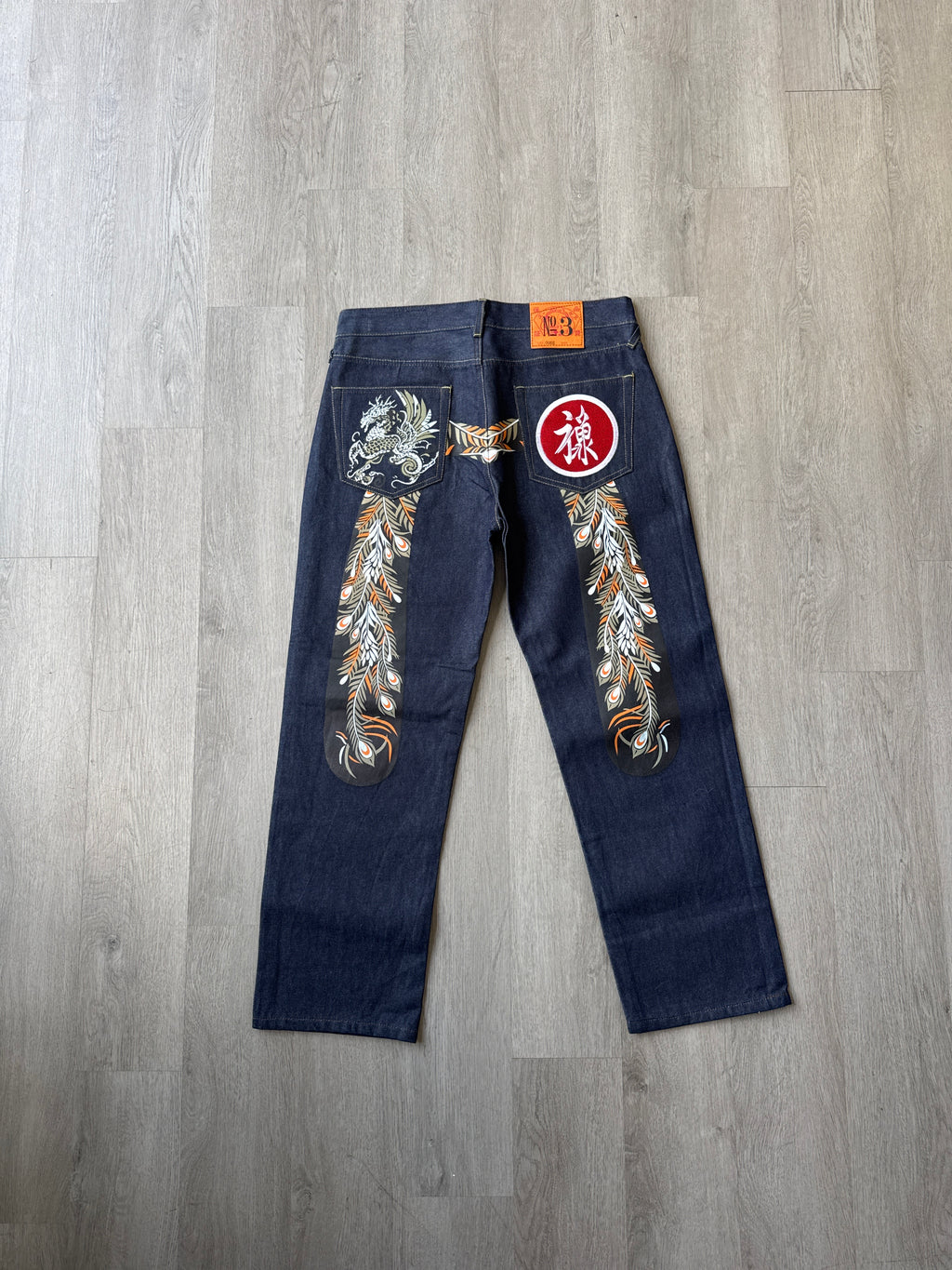 Evisu Embroidered Dragon Feather Japanese Art Salvage Denim Jeans