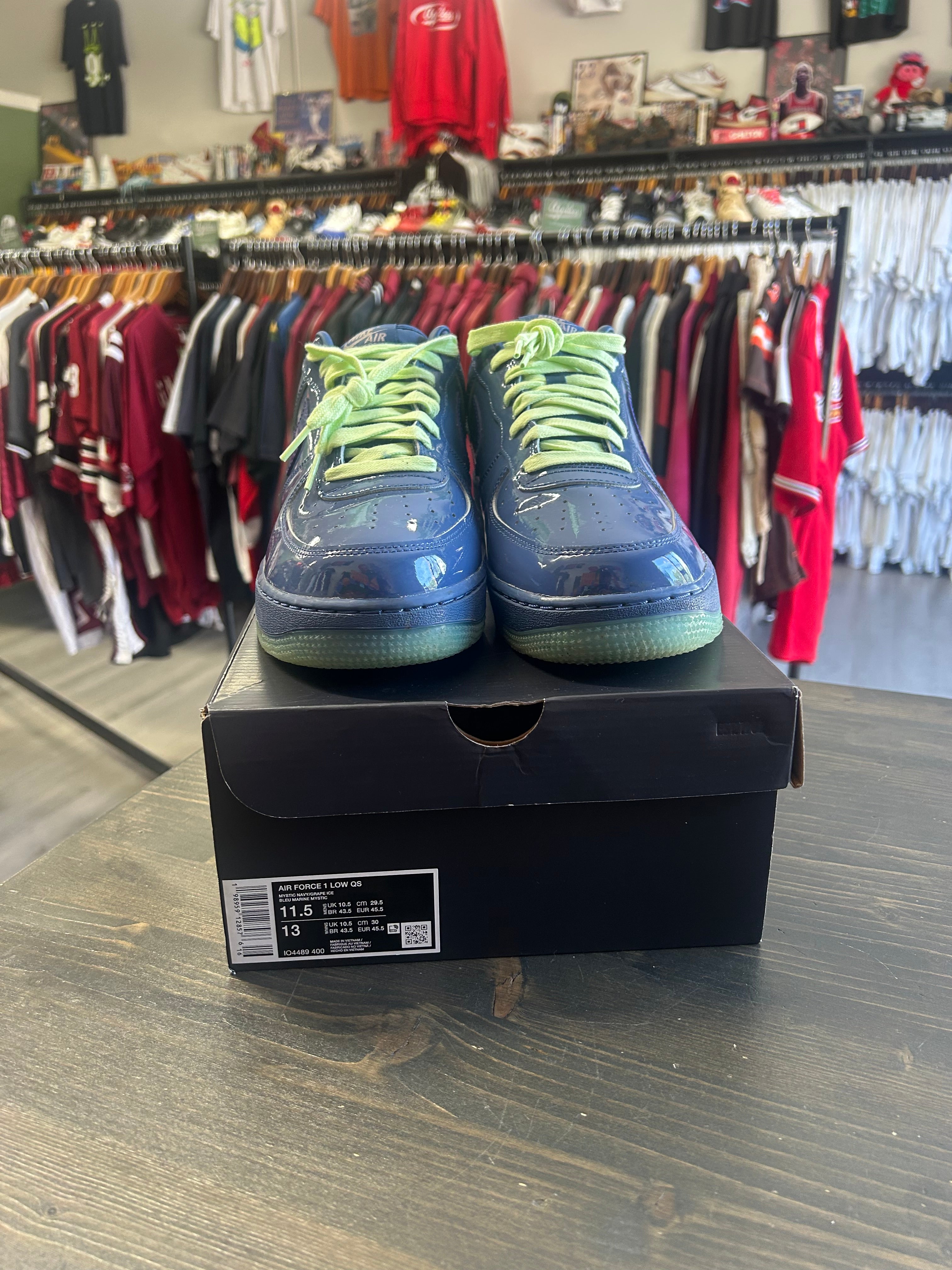 Pre Owned Nike Air Force 1 Low Patent Leather Pack Mystic Navy and Grape Ice