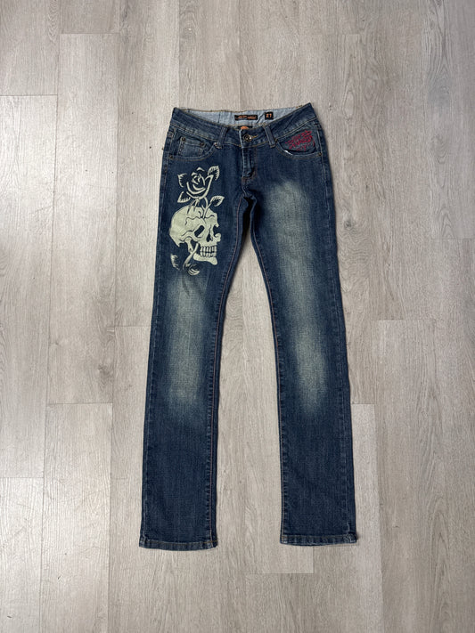 Y2K Ed Hardy Women’s Skulls Skeleton Rose Denim Jeans