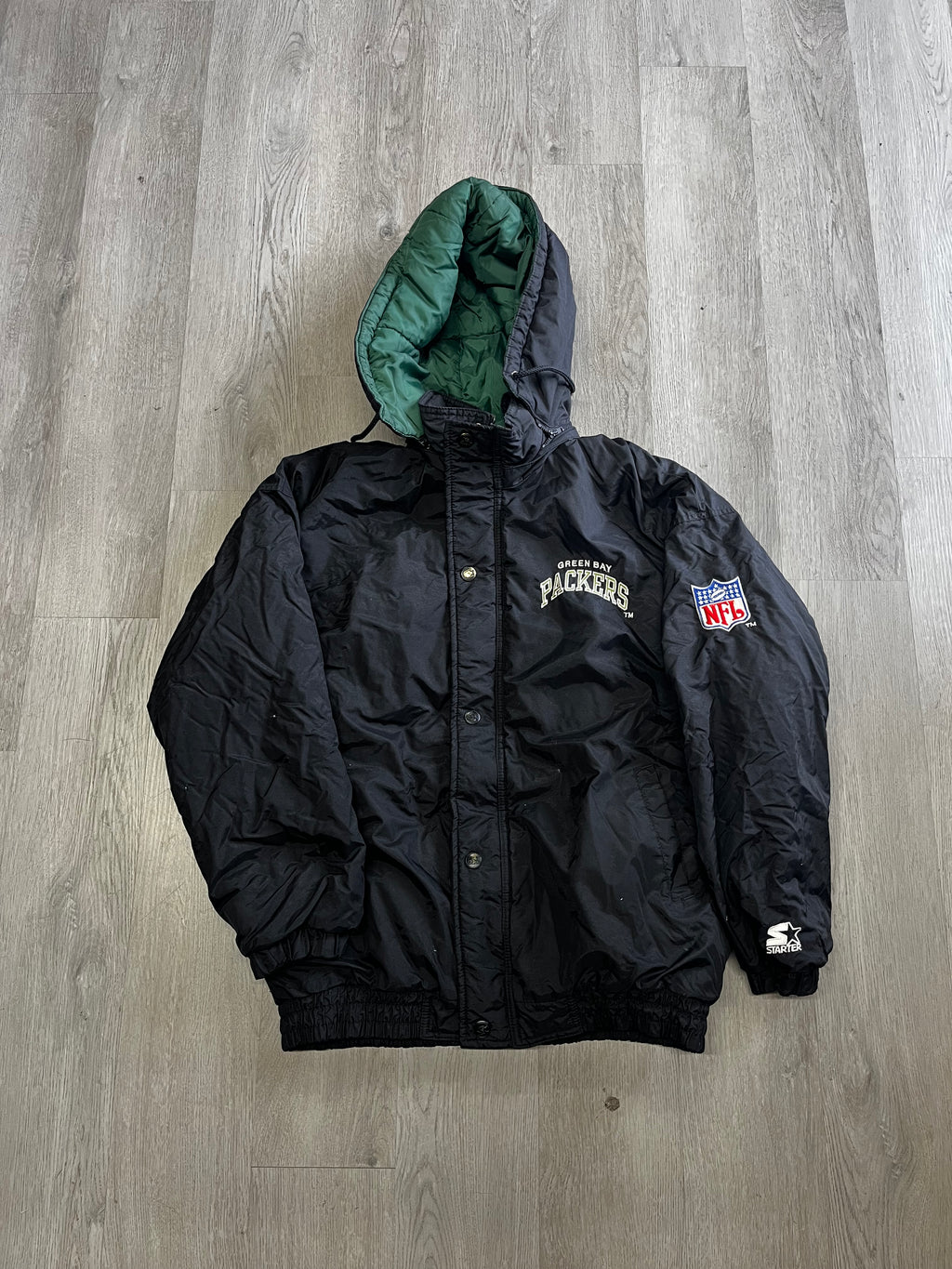 Vintage 1990s Starter NFL Green Bay Packers Hooded Puffer Jacket