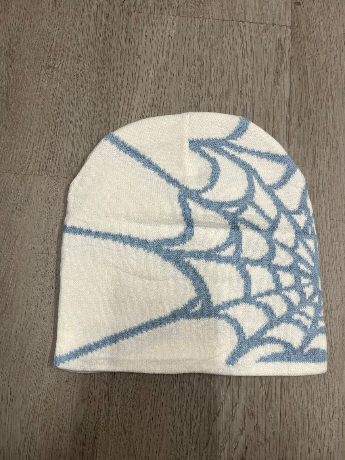 White w/ Teal Y2K Style Spider Web Beanie