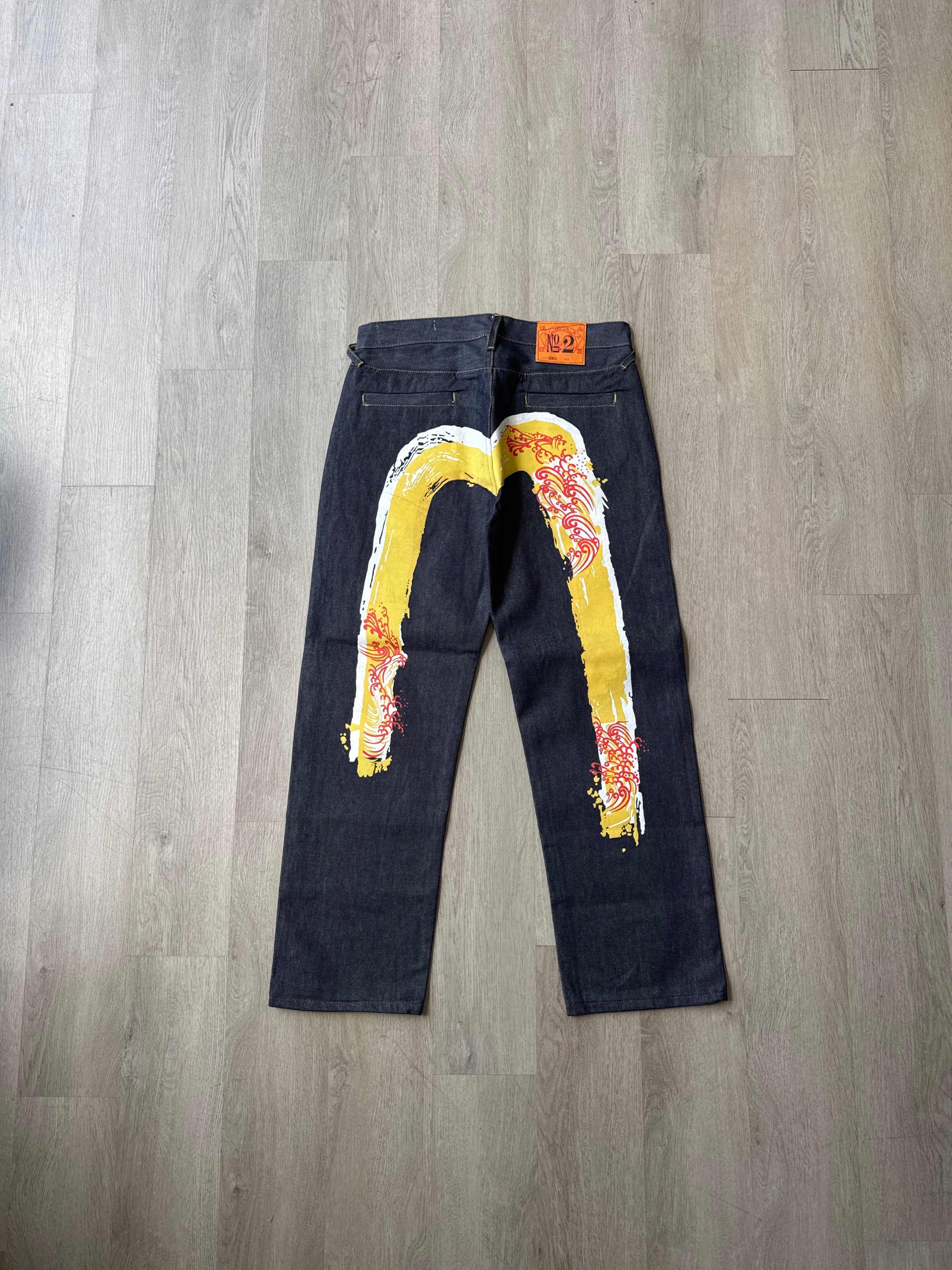 Evisu Japanese Yellow Wave Art Selvedge Denim Jeans