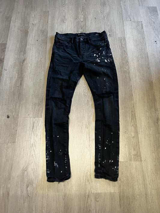 Purple Black Paint Splattered Denim