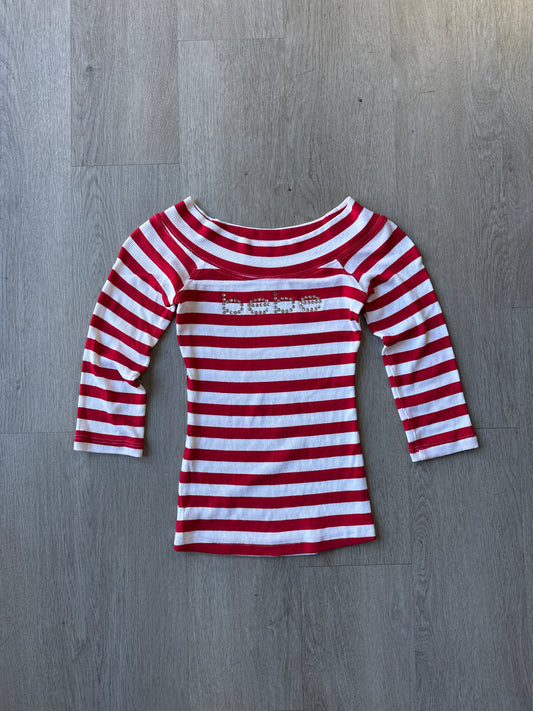 Y2K Women’s Bebe Striped Bedazzled Logo Tee