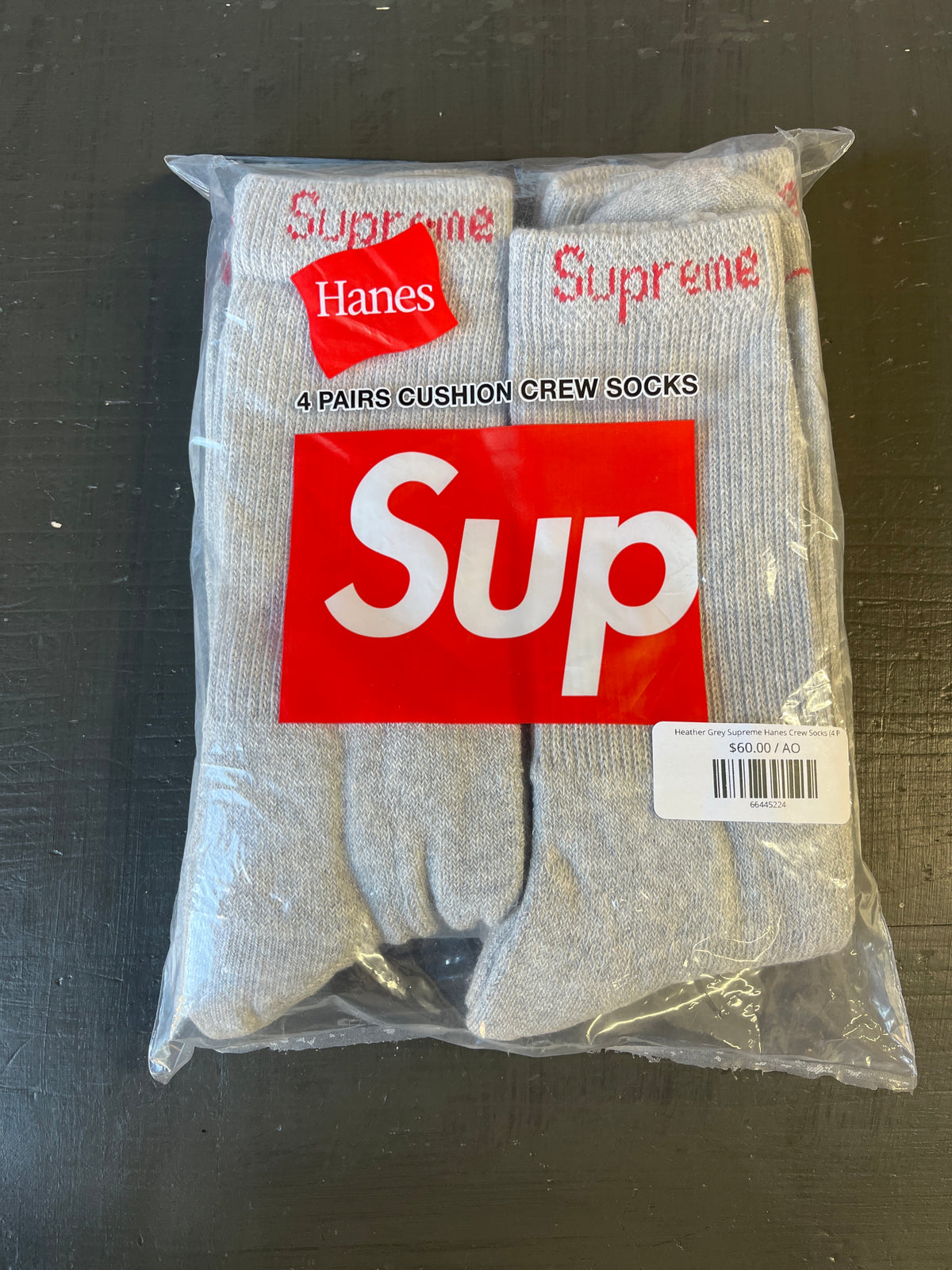 Heather Grey Supreme Hanes Crew Socks (4 Pack)
