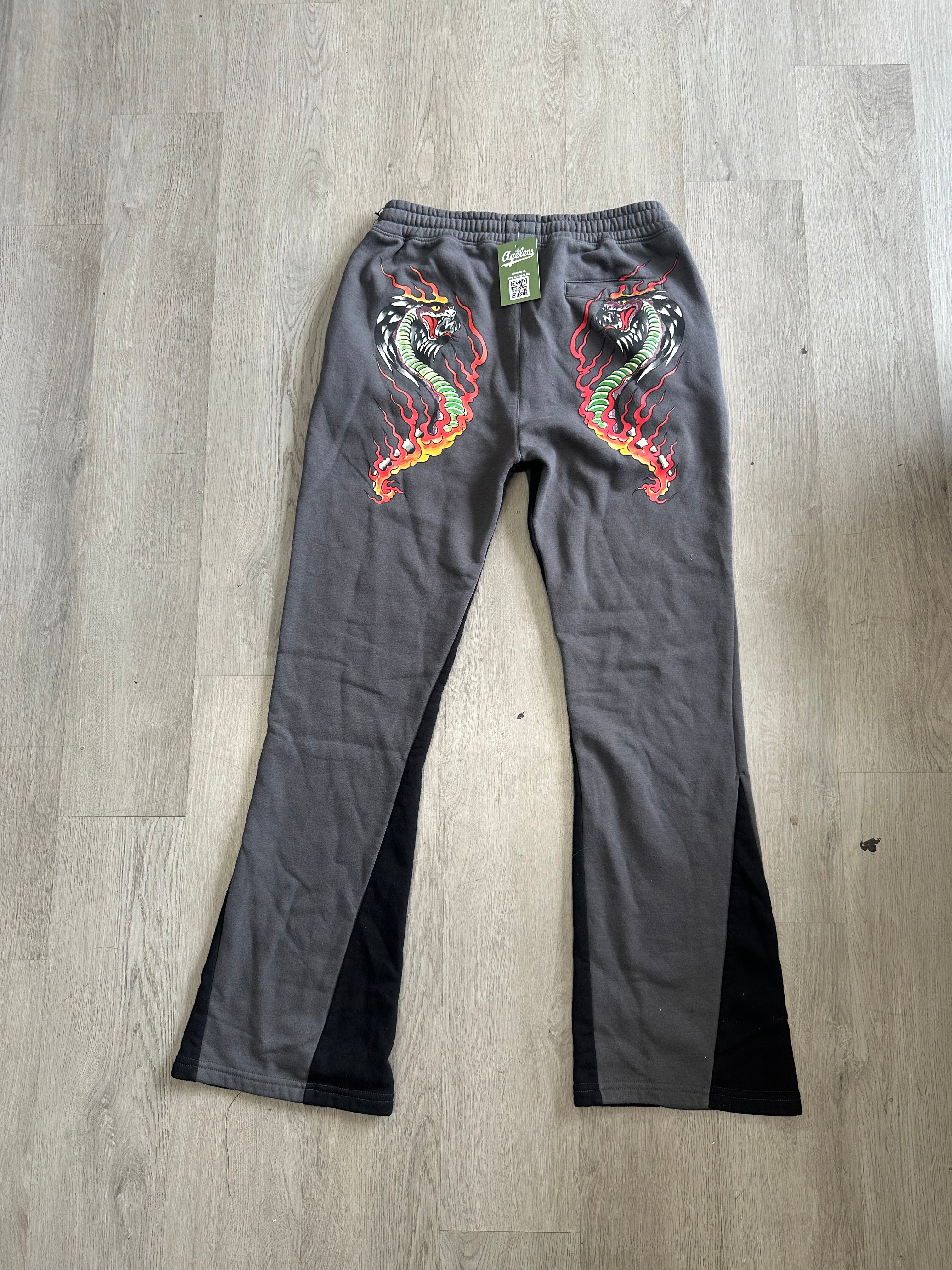 Ed Hardy Dragon Flamed Stacked Sweatpants