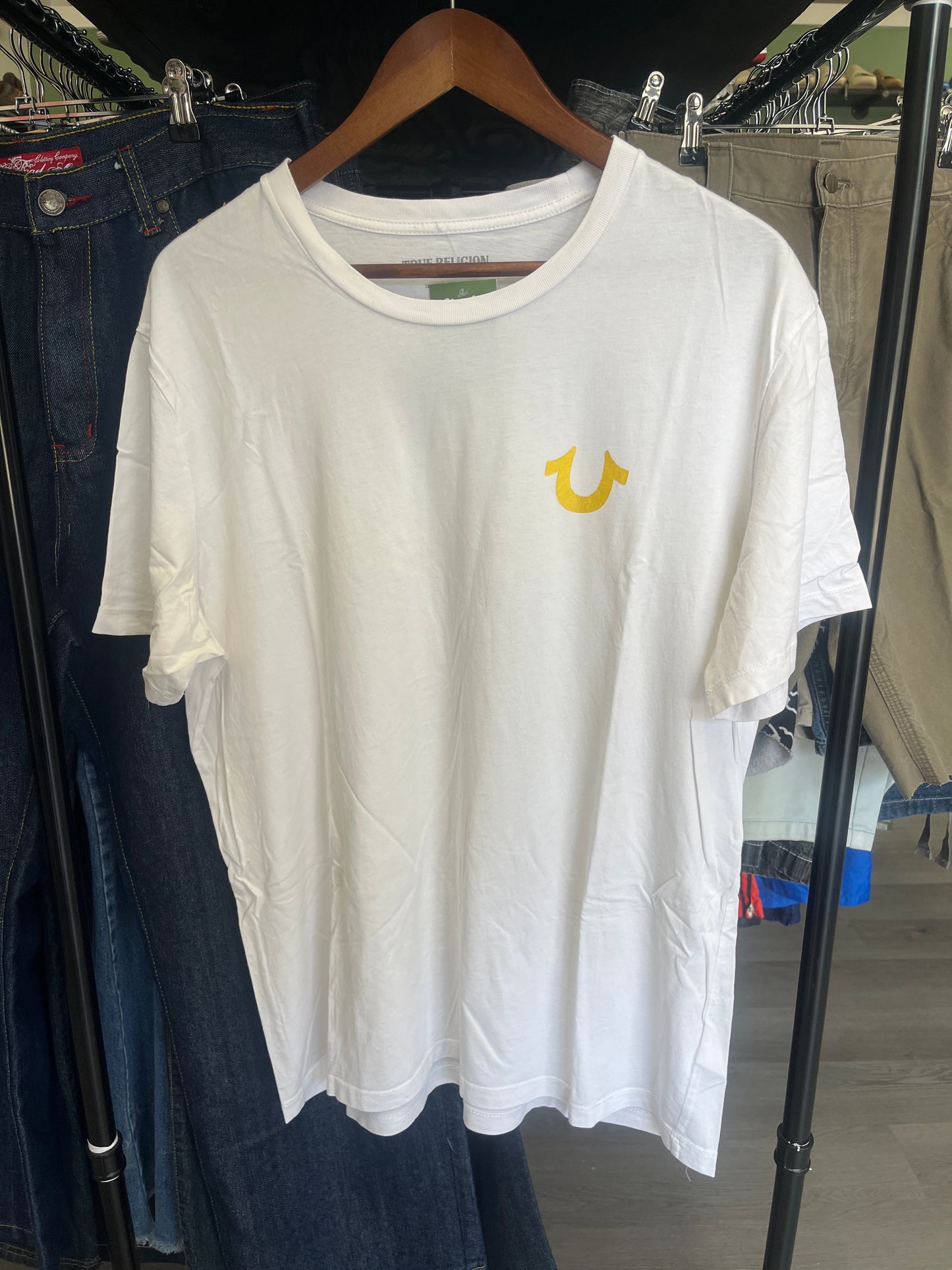 White Tru Religion Gold Letters Tee