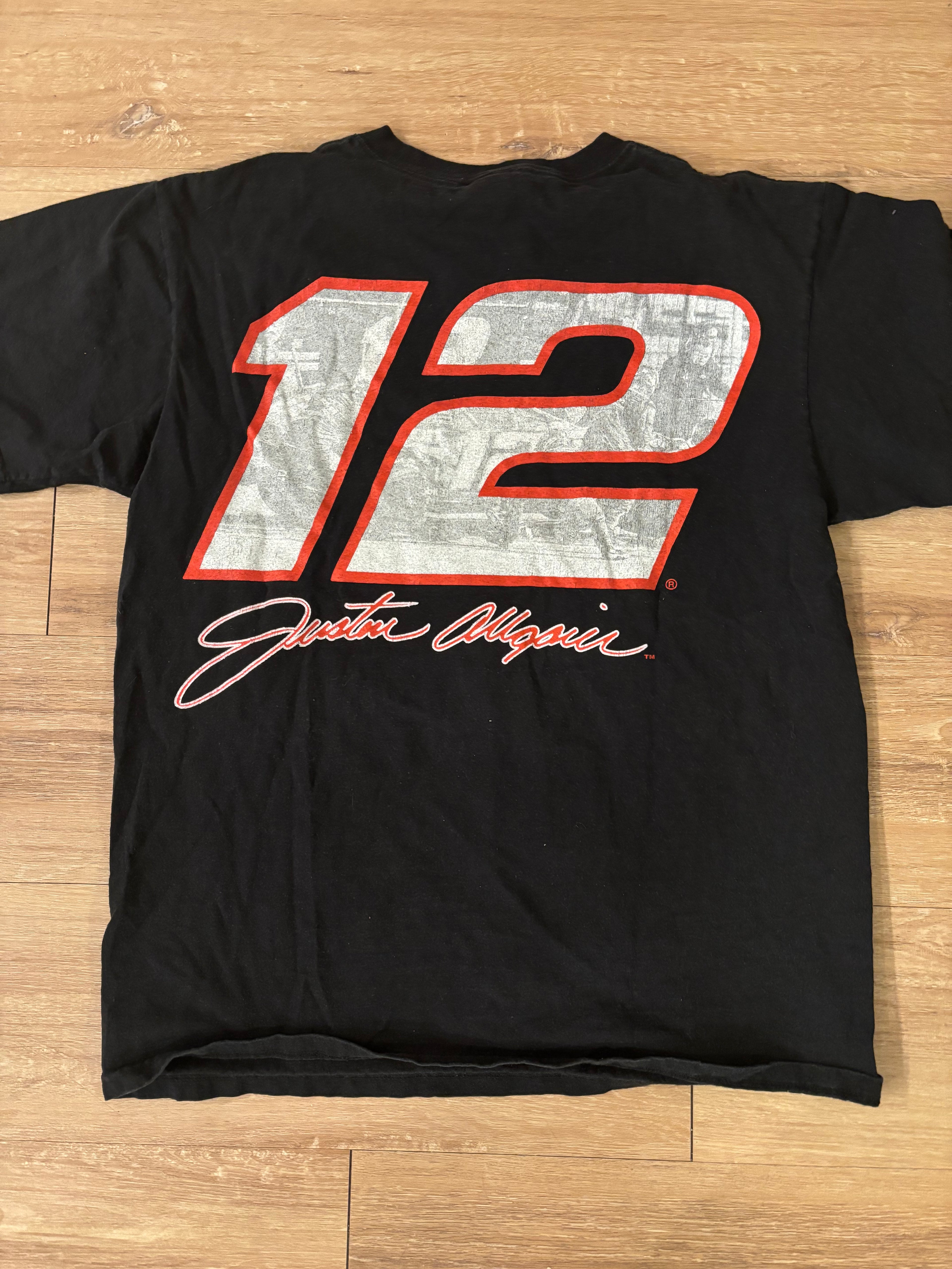 Vintage black NASCAR Justin Allgaier's #12 Verizon Dodge from Penske Racing Tee