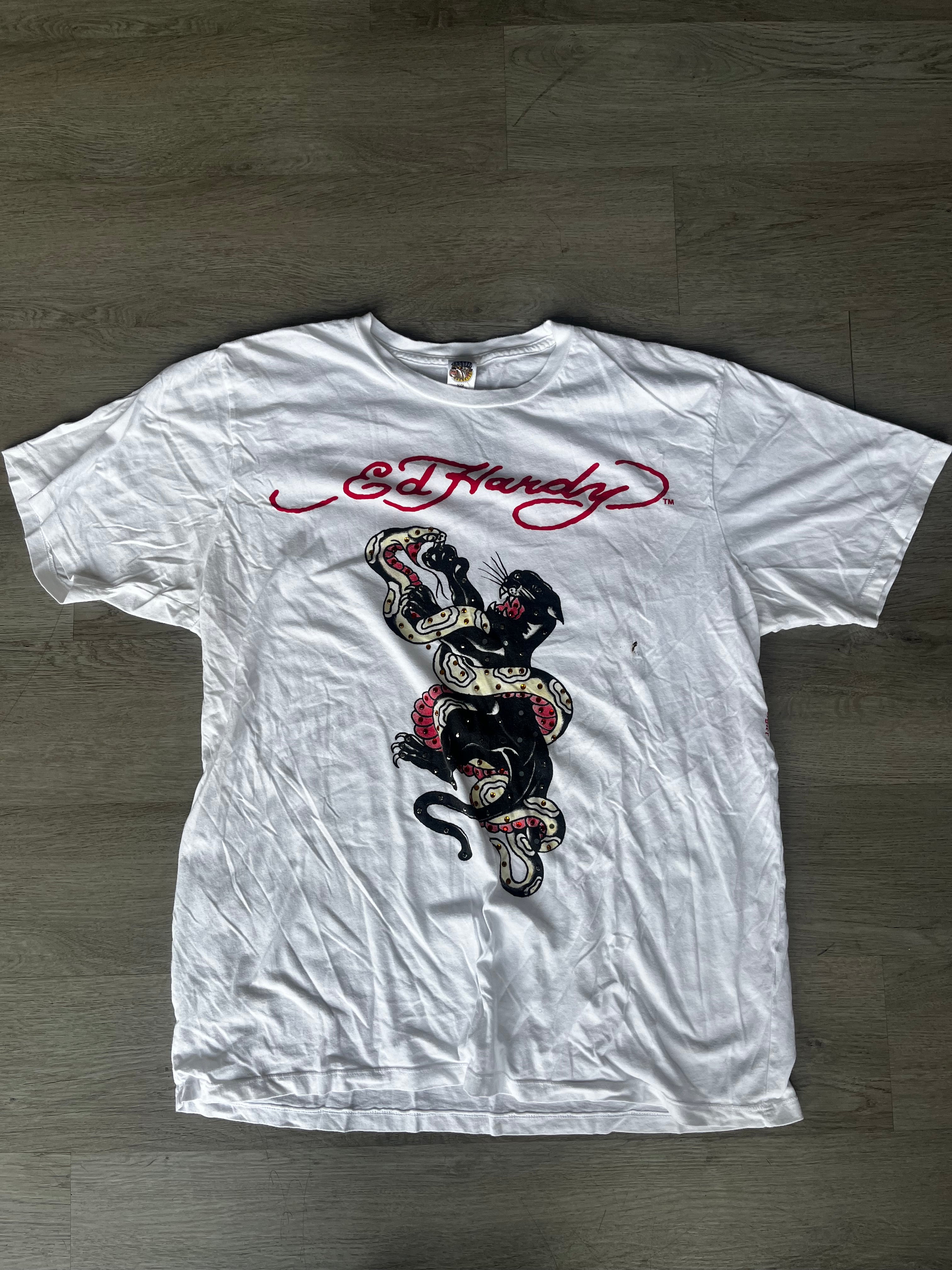 Y2K Ed Hardy Rhinestone  Panther V Snake Tee