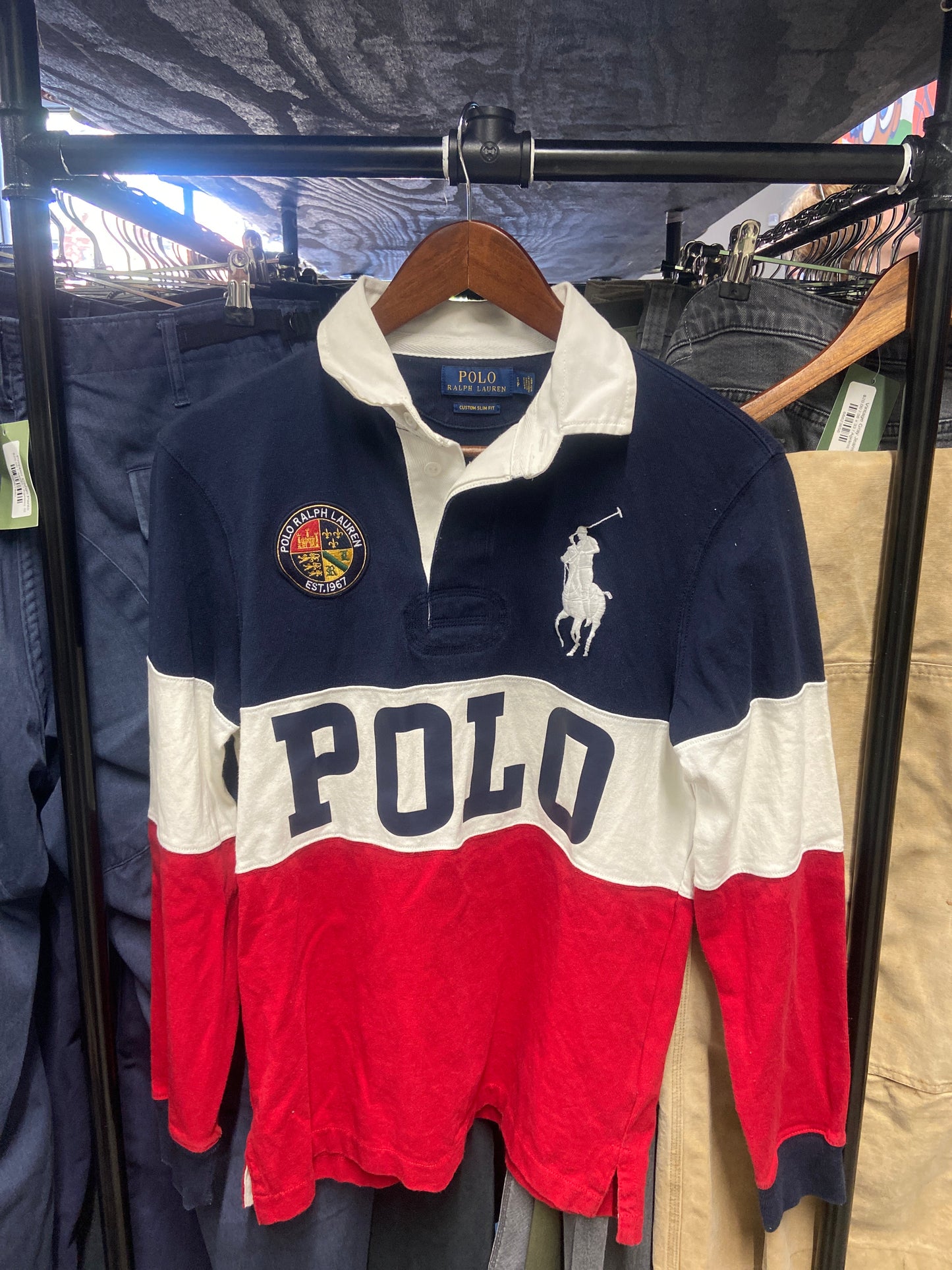 Y2K Polo Ralph Lauren Navy/Red Rugby Longsleeve Shirt