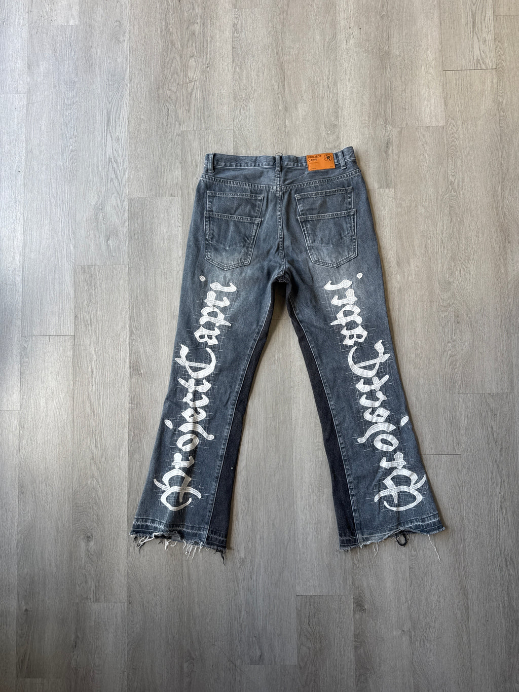 Project Capri Distressed Embroidered Flared Denim Jeans