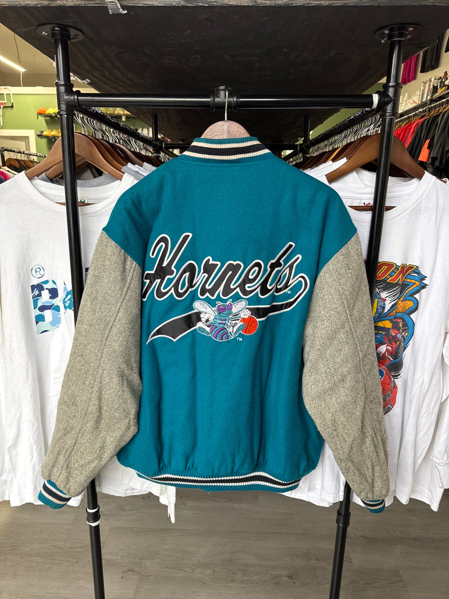Vintage Logo 7 Charlotte Hornets Fleece Puffer Varisty Jacket