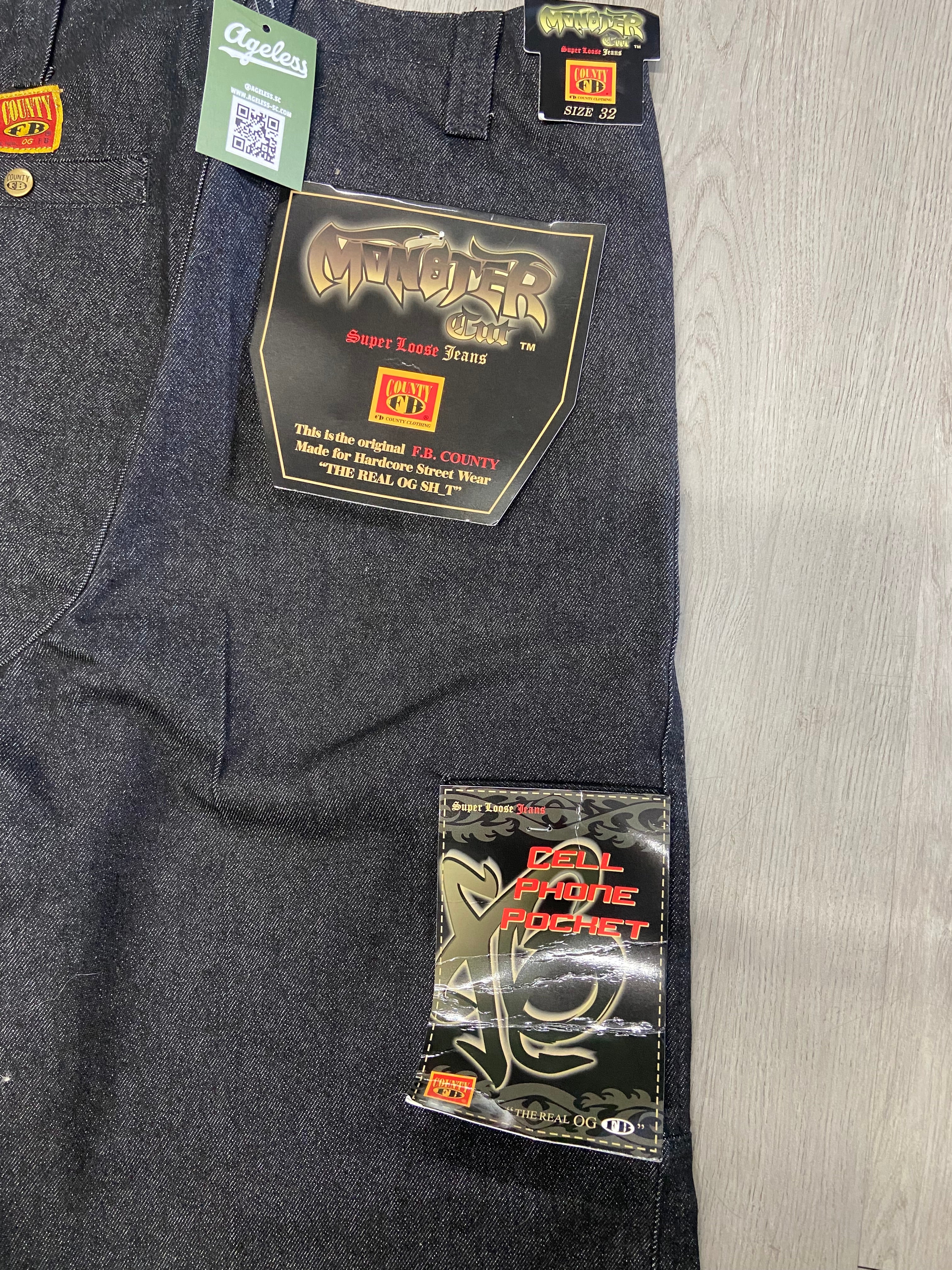 FB County Monster Cut Double Front Denim Jeans Pants