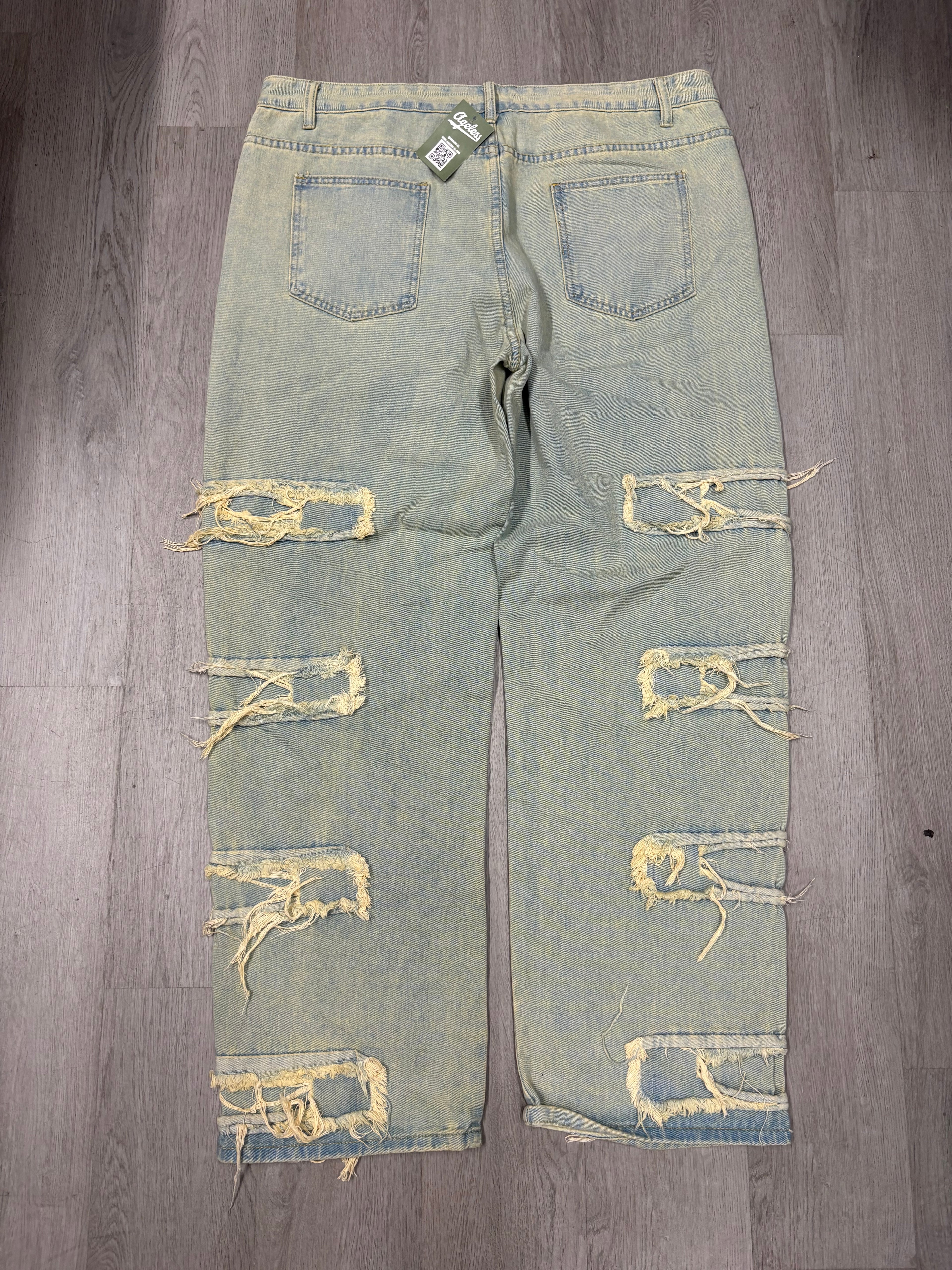 Y2K Wide Leg Distressed Light Blue Denim Jeans