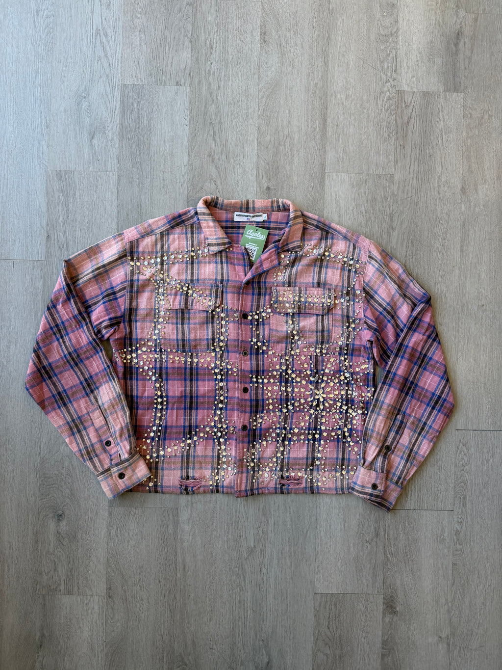 Vale Pink Rhinestone Spiderweb Button Flannel