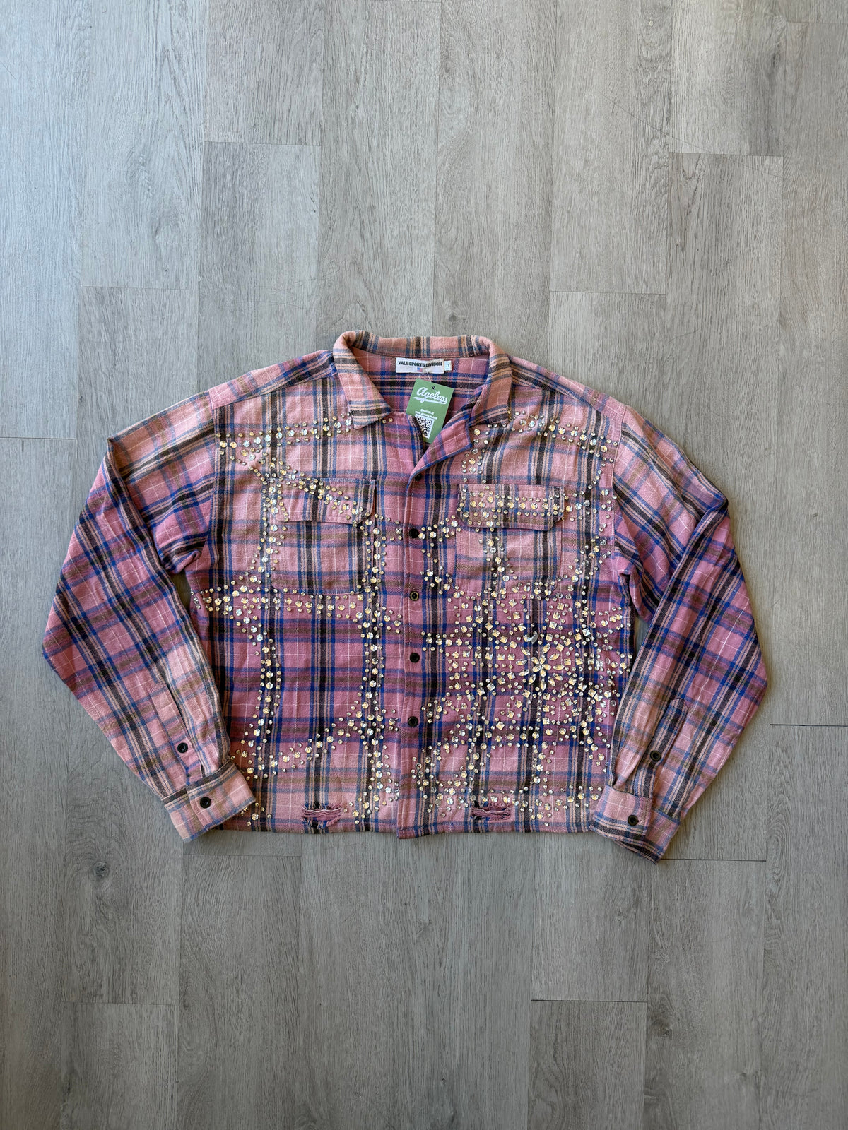 Vale Pink Rhinestone Spiderweb Button Flannel
