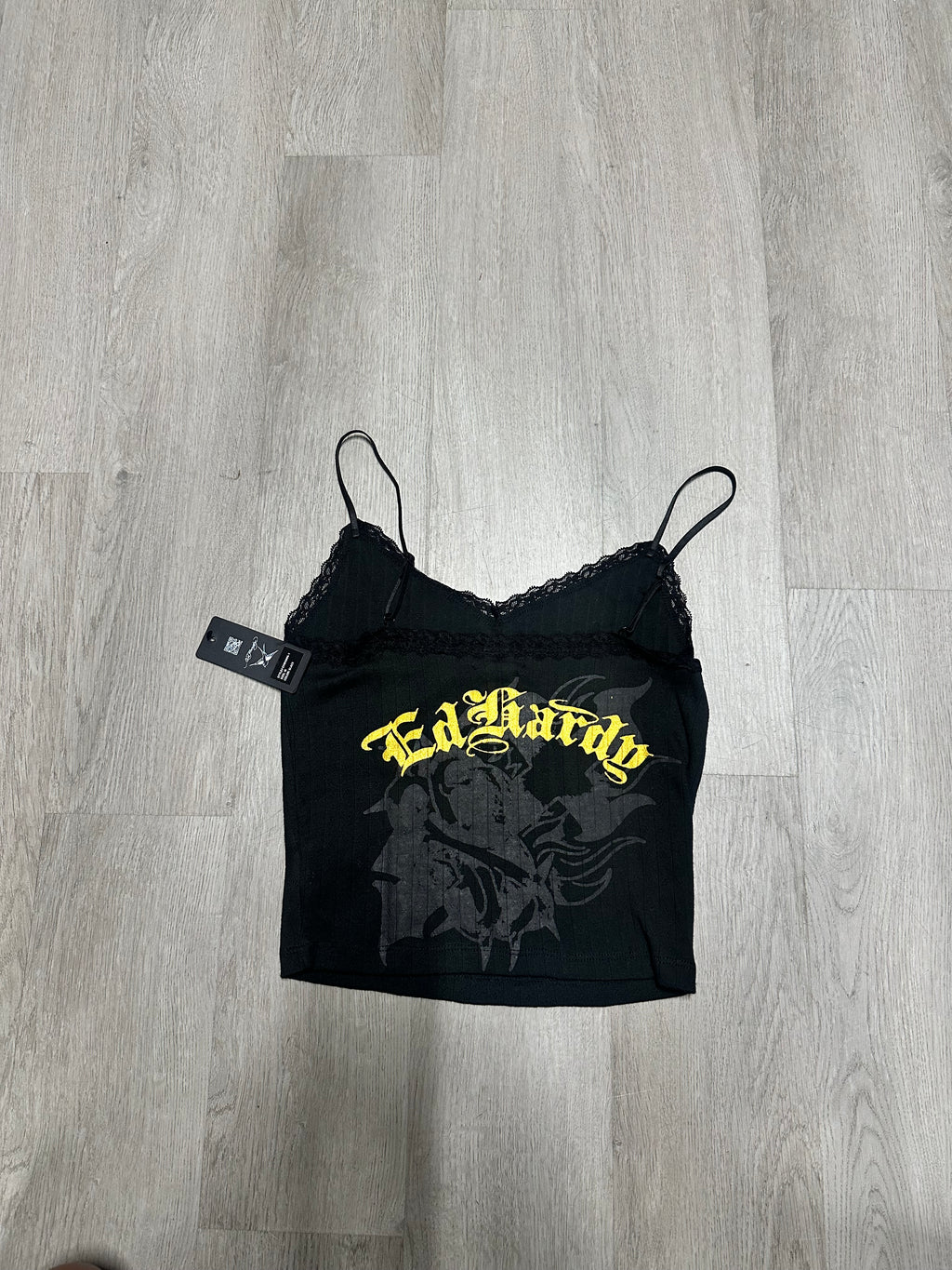 Women’s Ed Hardy Black Cross Swallow Lace Tank Top