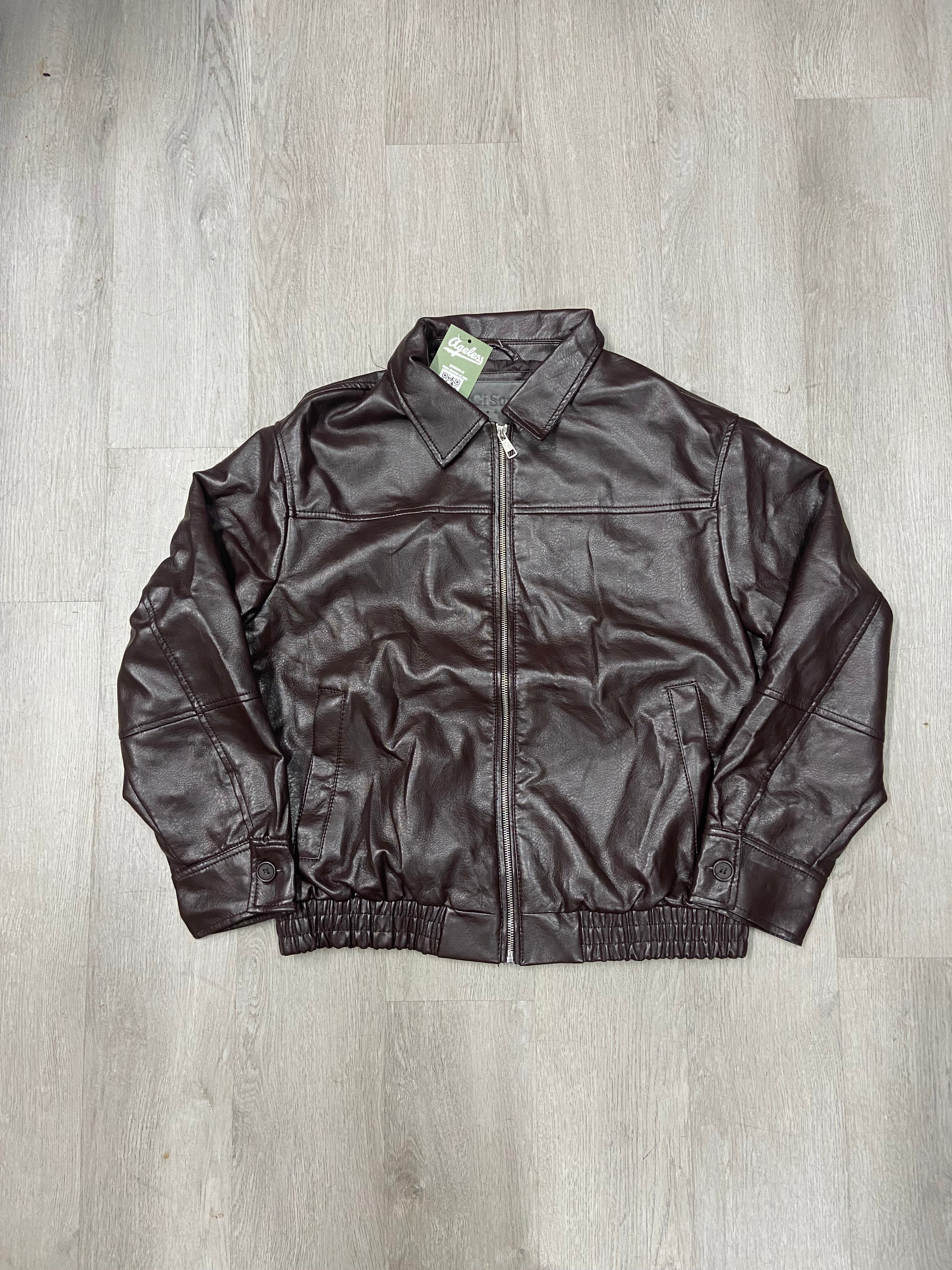 Brown Cisono Faux Leather Motorcycle Jacket