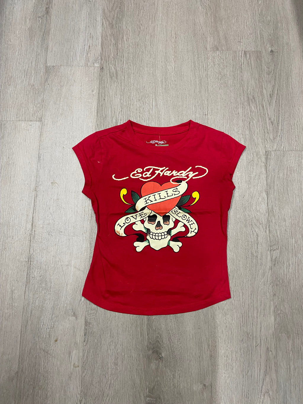 Women’s Ed Hardy Red Love Kills Slowly Cropped Baby Tee