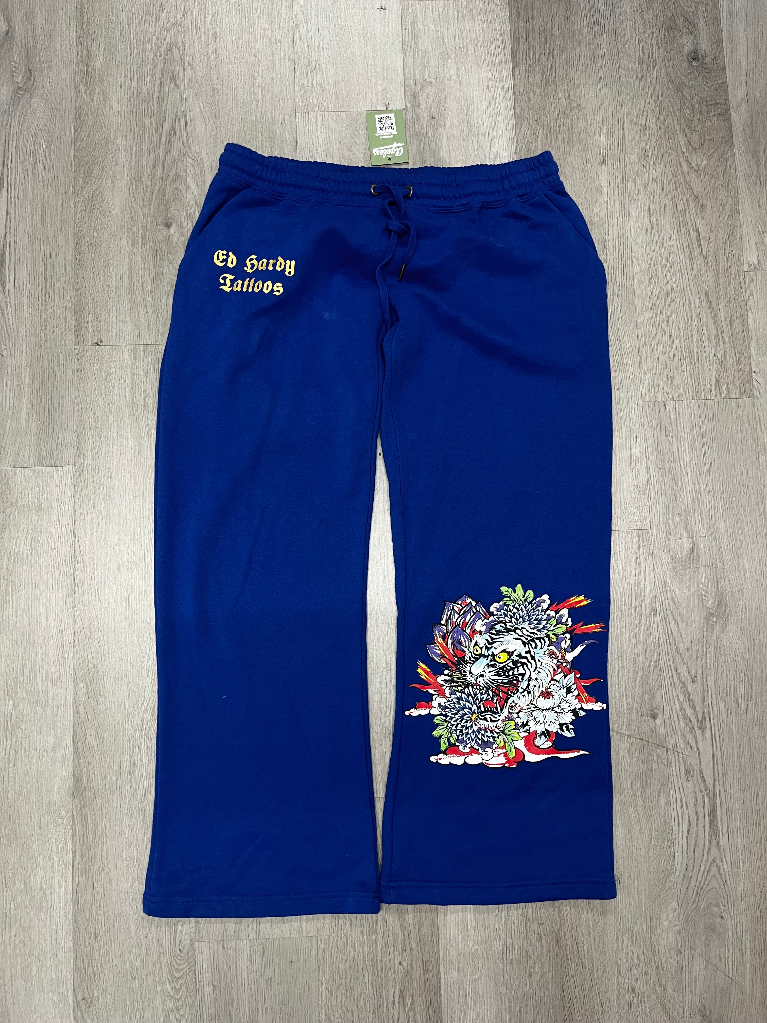Women’s Ed Hardy Blue Tiger Wide Leg Sweatpants