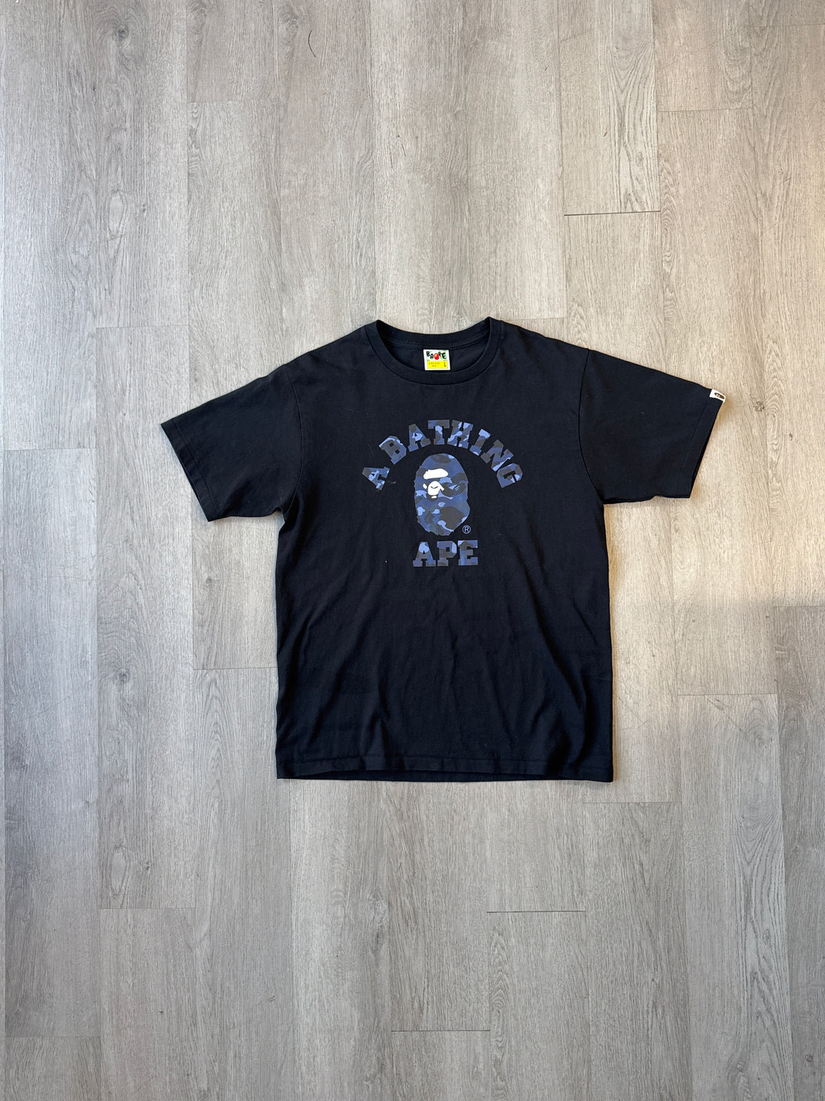 A Bathing Ape Bape Blue Camo College Logo Tee