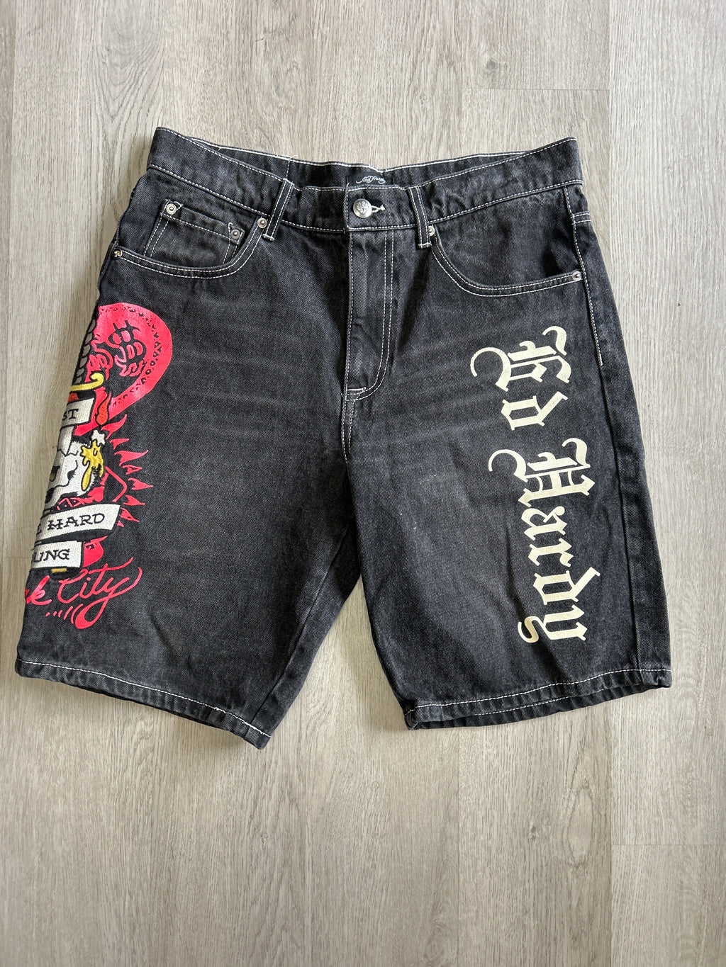 Vintage Y2K Ed Hardy Denim Love Hard Die Young Jorts