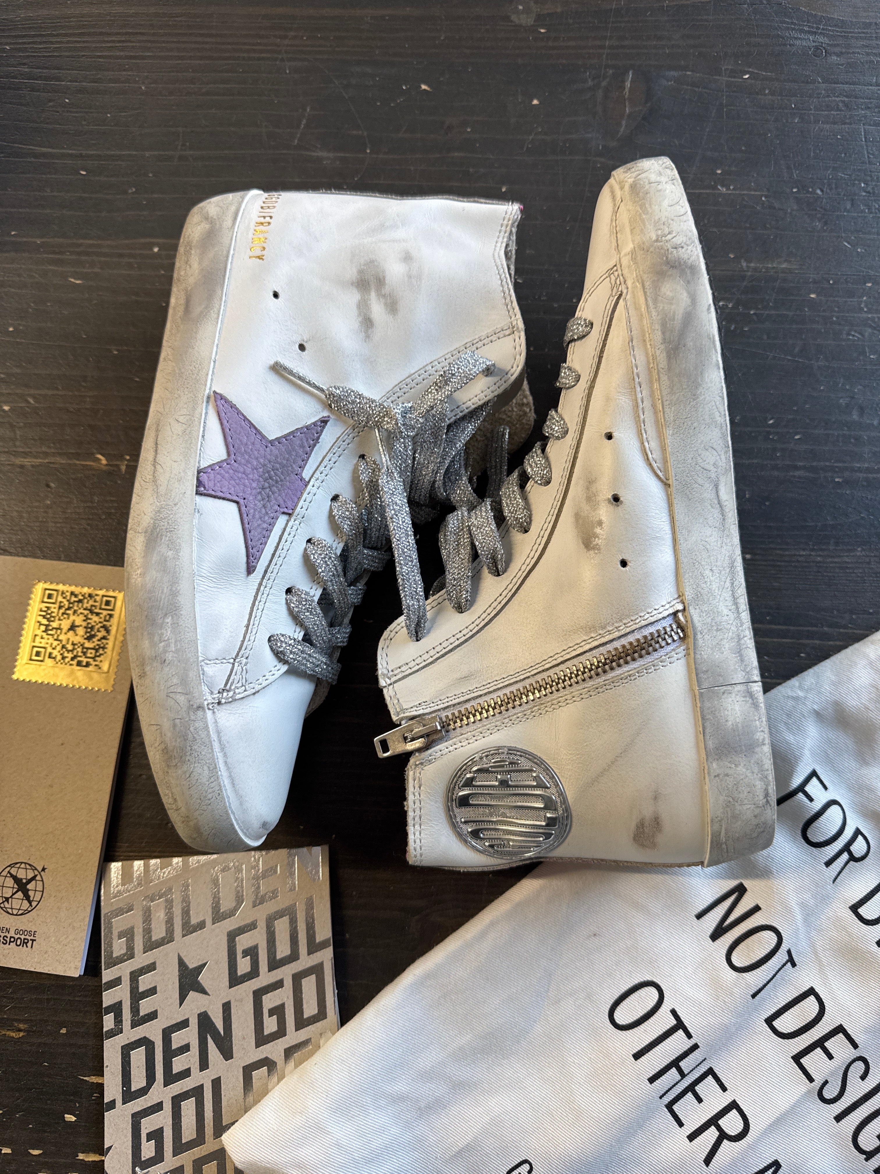Pre-owned Golden Goose Francy High Top White Lavander Fuxia