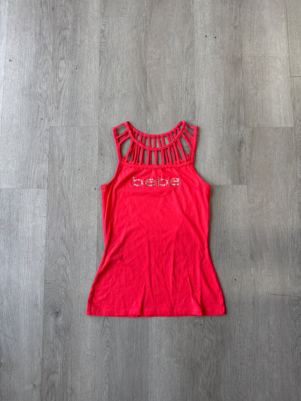 Y2K Women’s Bebe Bedazzled Pink Tank Top Logo Tee