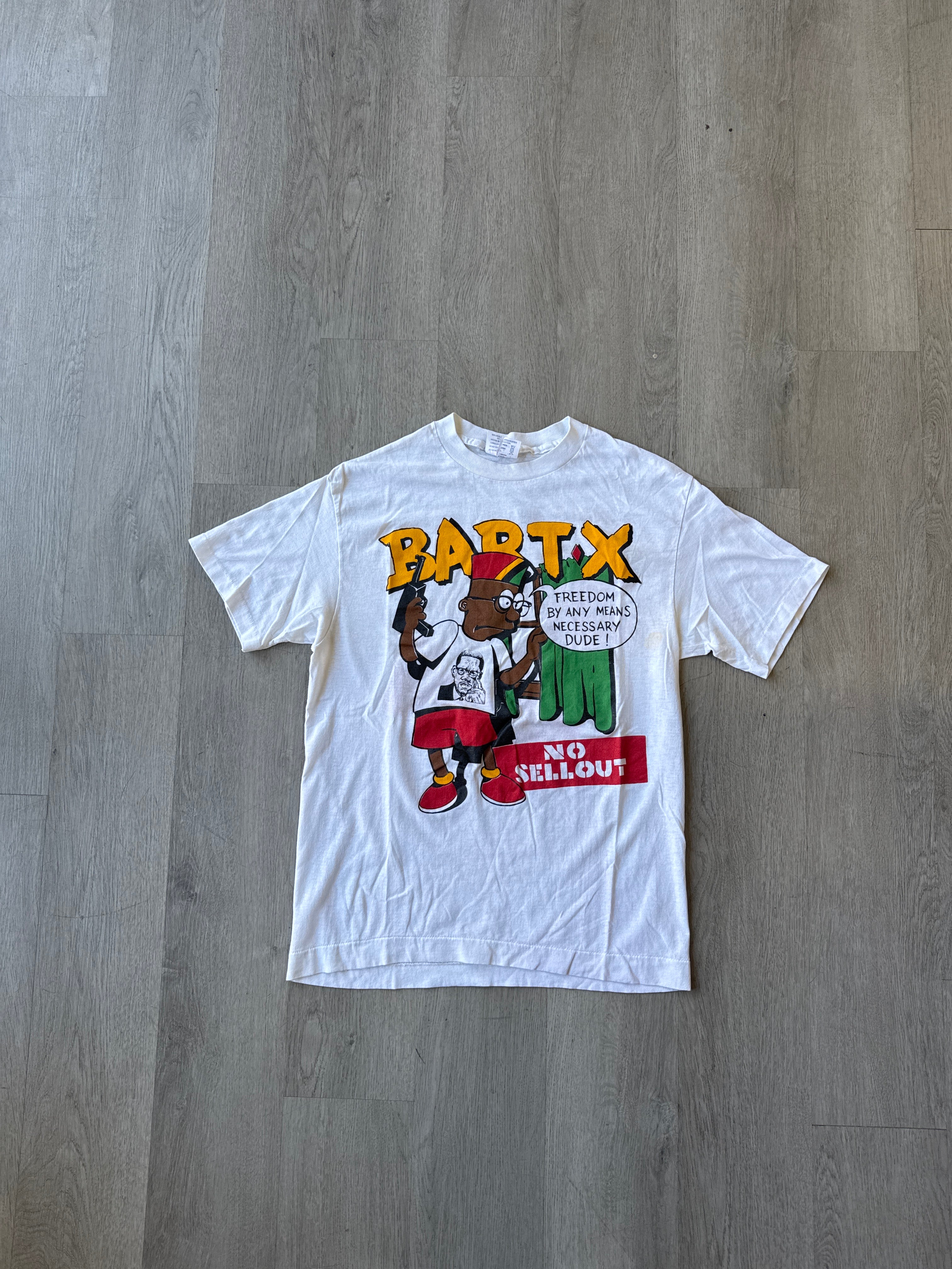 Vintage 90s Bart X Malcolm X Freedom By Any Means Necessary Dude No Sellout Tee