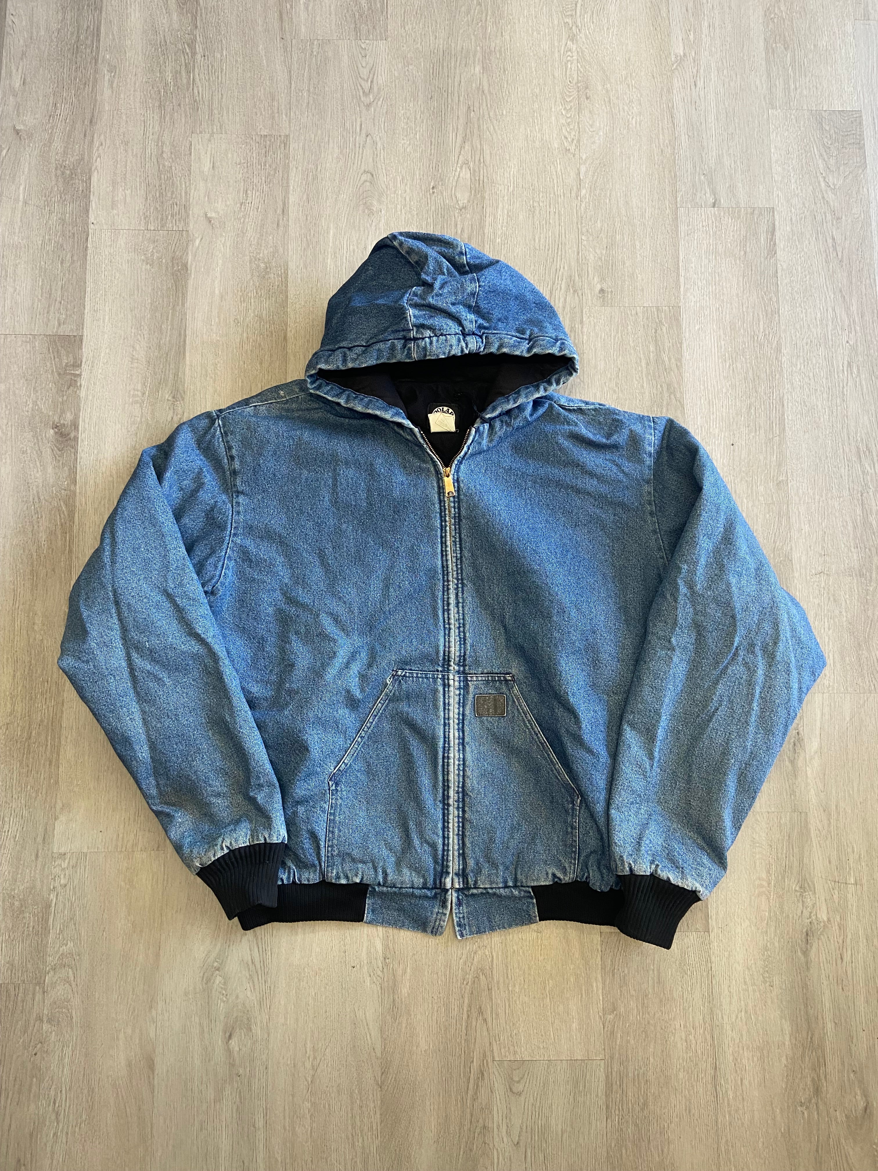 Vintage Polar King Denim Hooded Zip Up Jacket