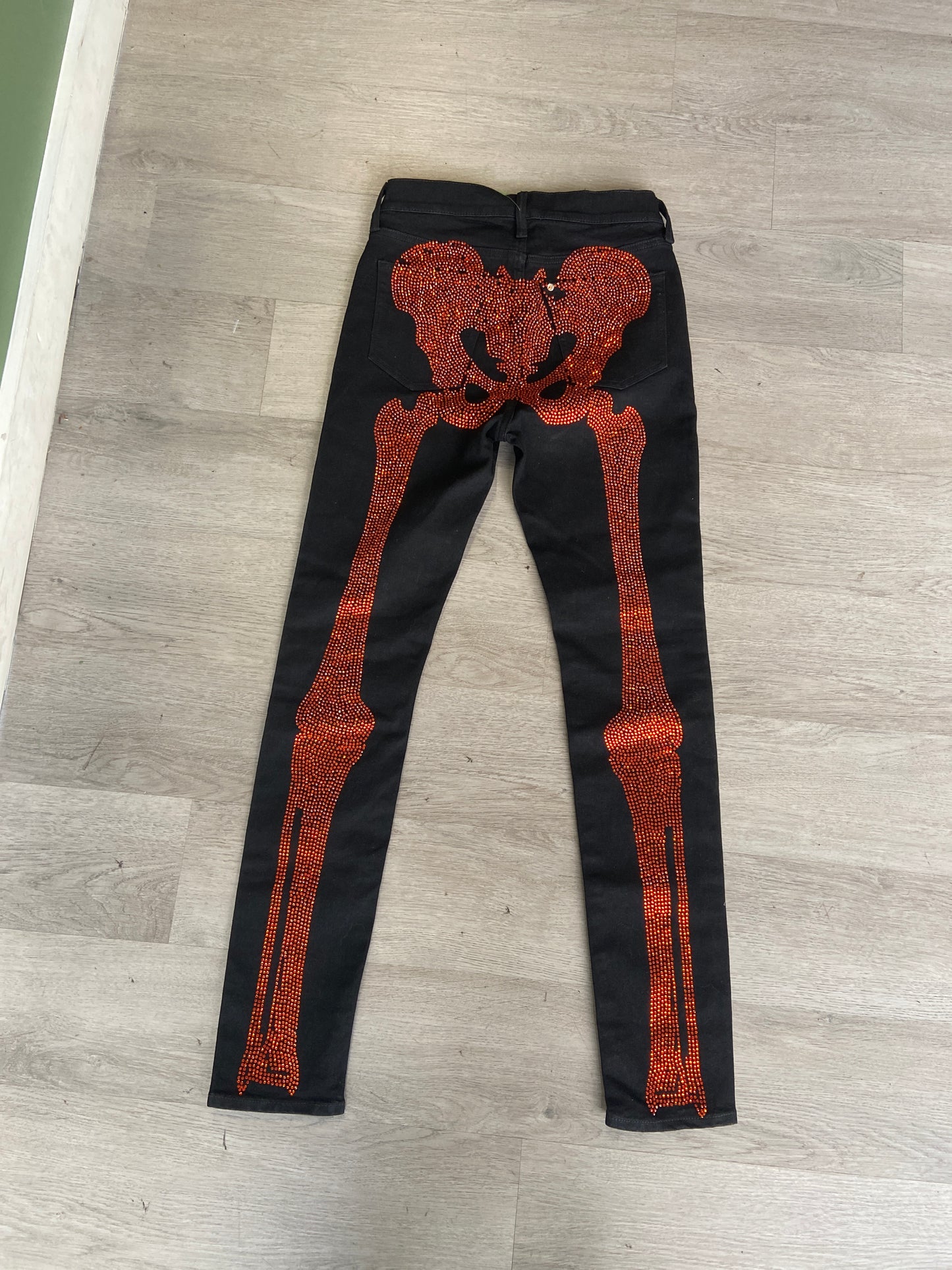 Black And Orange Skeleton Skinny Jeans