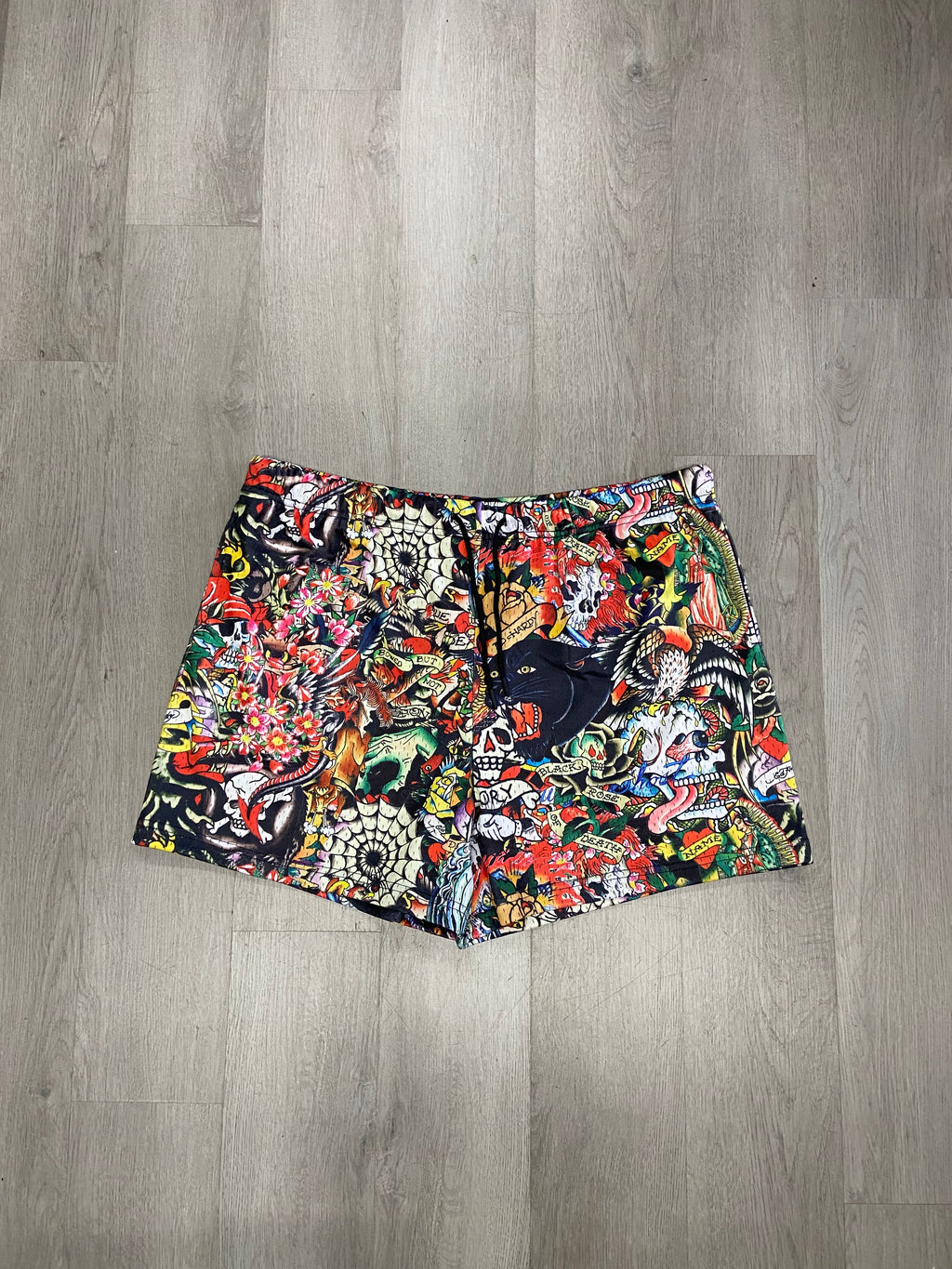 Ed Hardy Multicolor Tattoo Collage Shorts