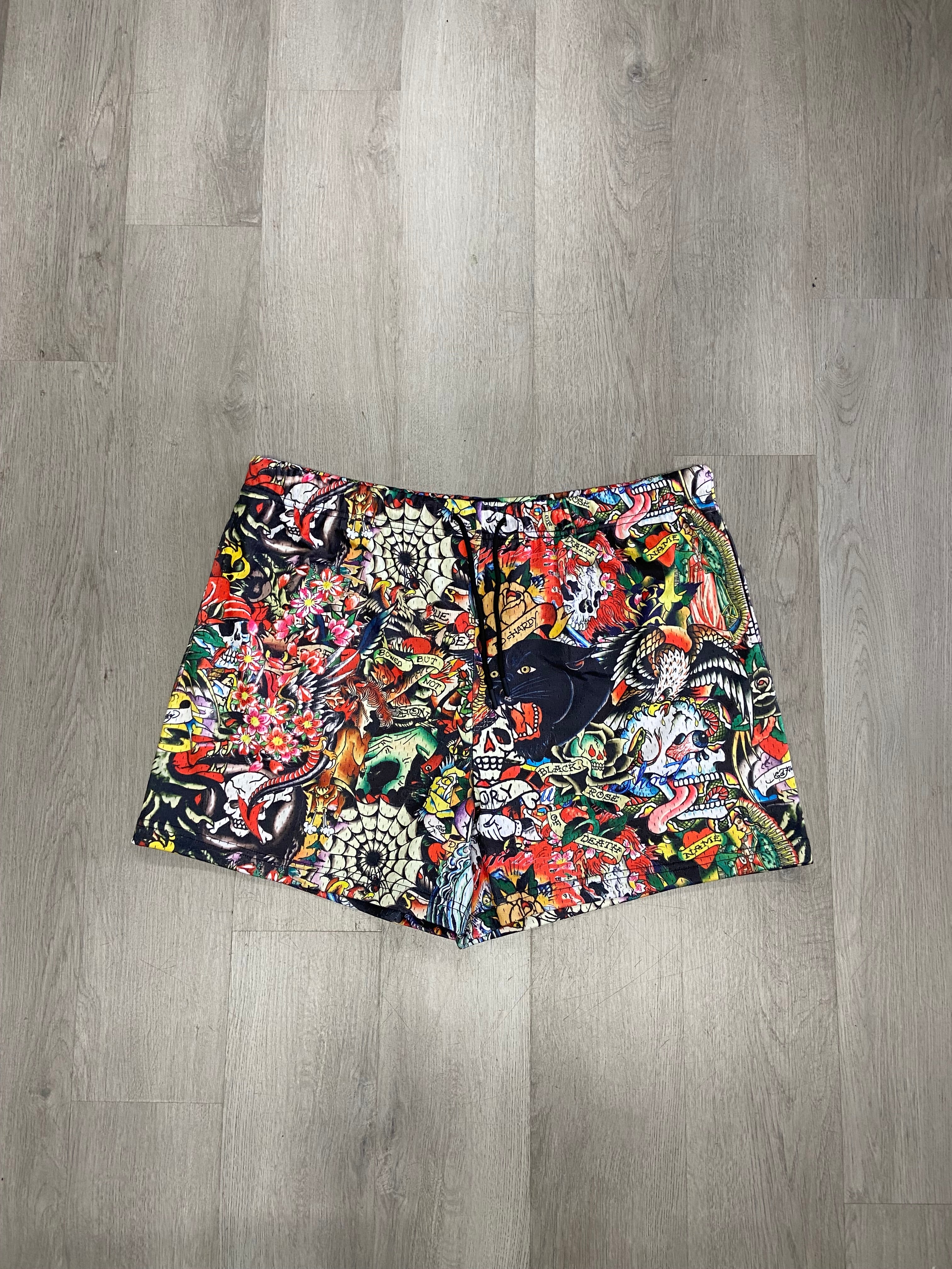 Ed Hardy Multicolor Tattoo Collage Shorts
