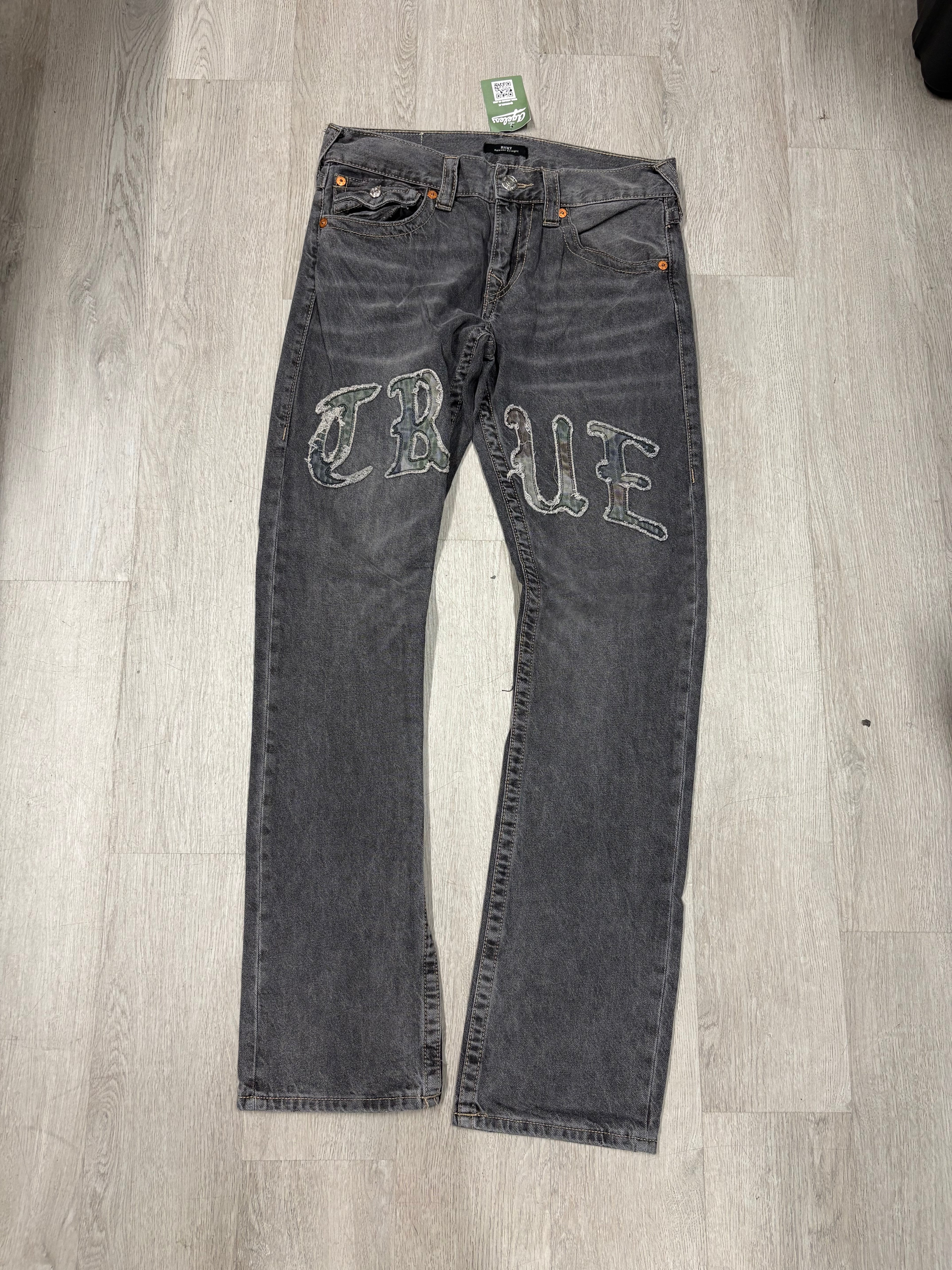 Y2K True Religion Black Denim Spellout Jeans