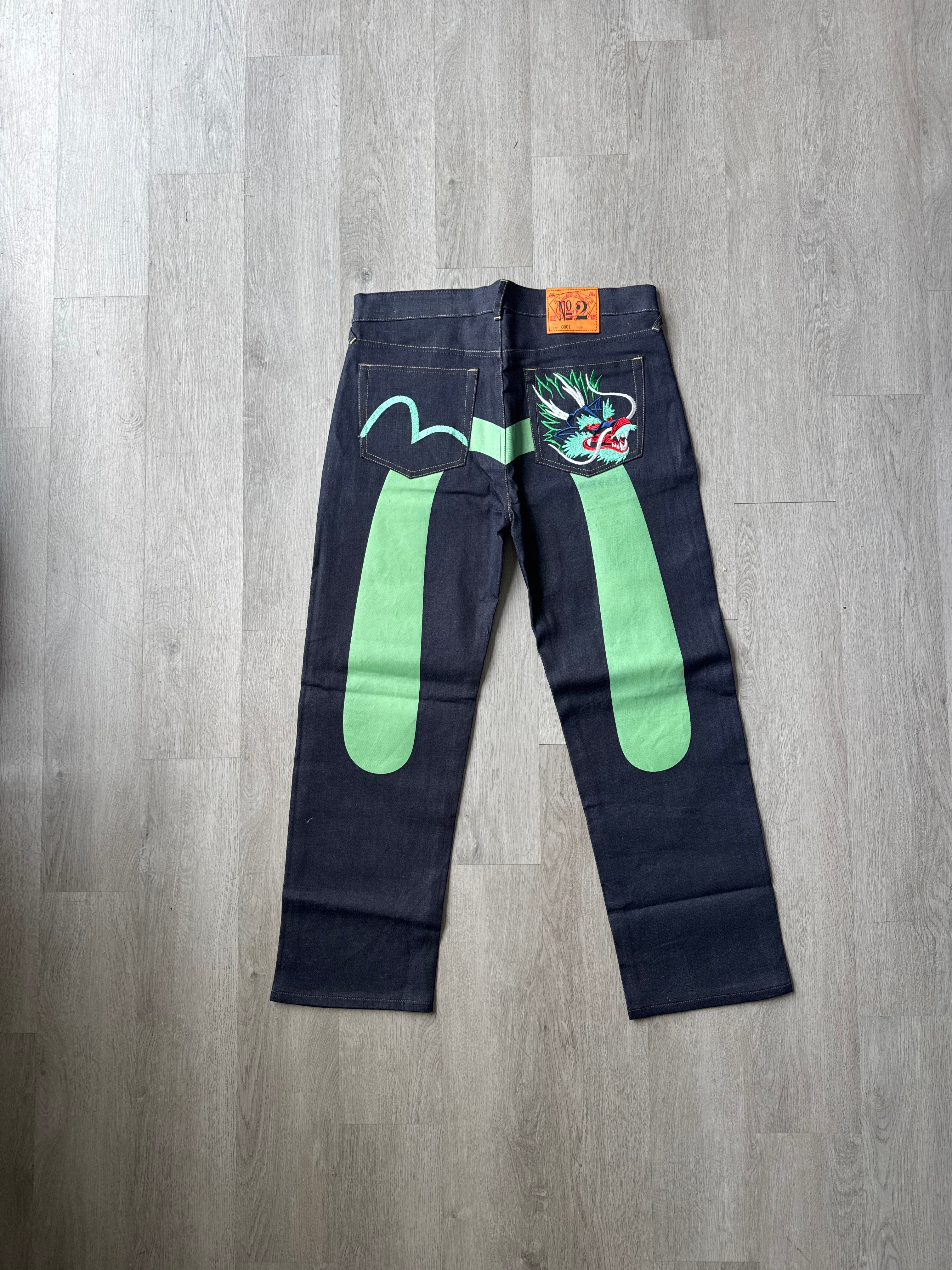 Evisu Japanese Green Dragon Art Denim Jeans